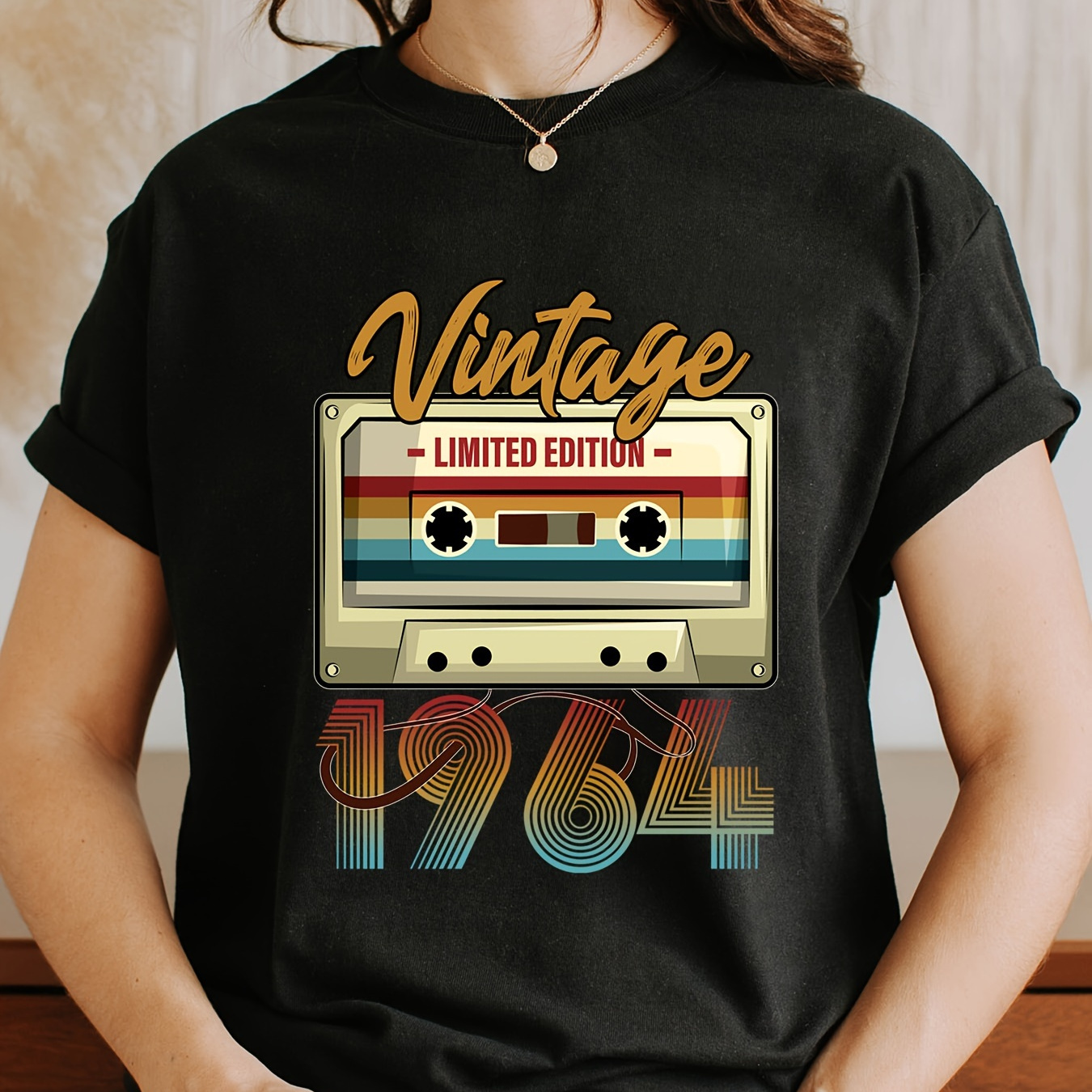 

Vintage 1964 Print Crew Neck T-shirt, Short Sleeve Casual Top For Summer & Spring, Women's Clothing
