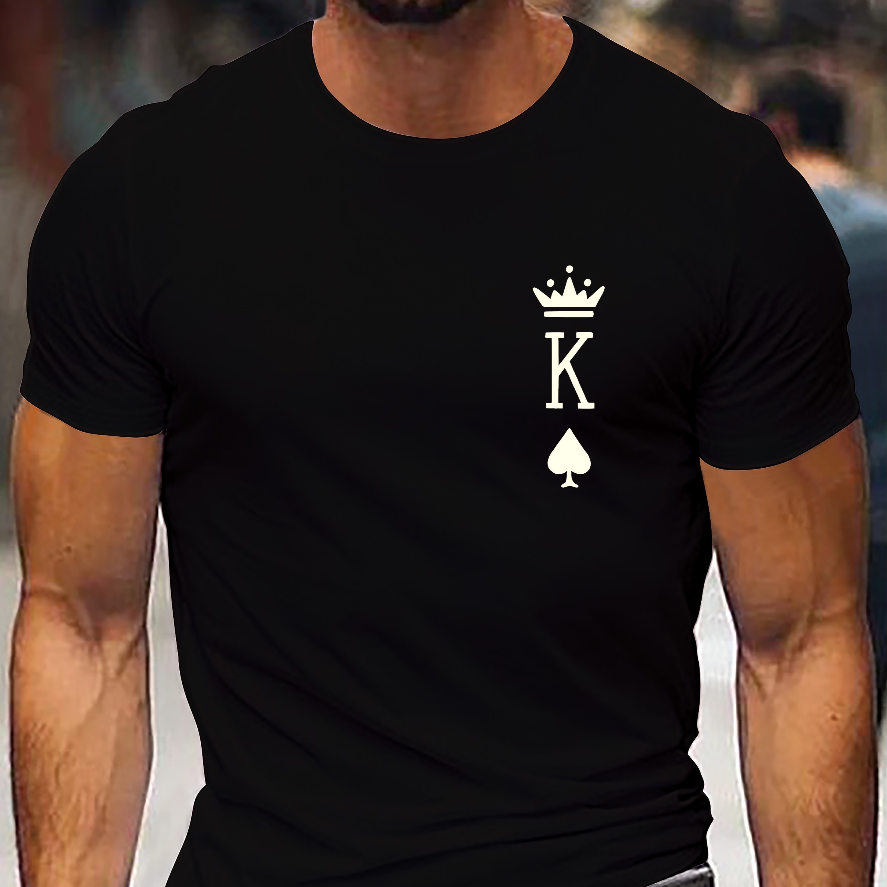 

King Of Spades Stylish Print Summer & Spring Tee For Men, Casual Short Sleeve Fashion Style T-shirt, Sporty New Arrival Novelty Top For Leisure