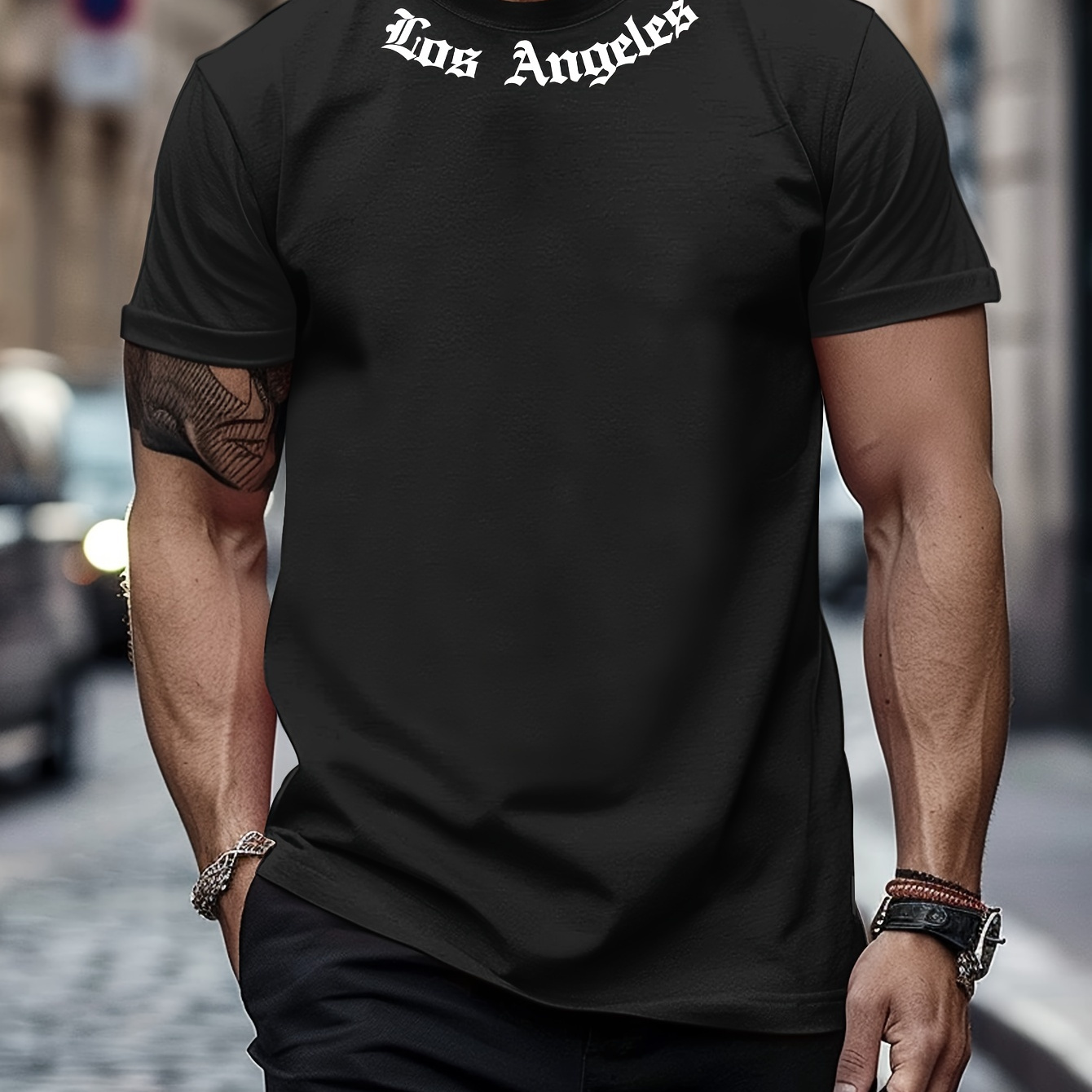 

Los Angeles Print Men's Round Neck Short Sleeve Tee Fashion Regular Fit T-shirt Top For Spring Summer Holiday