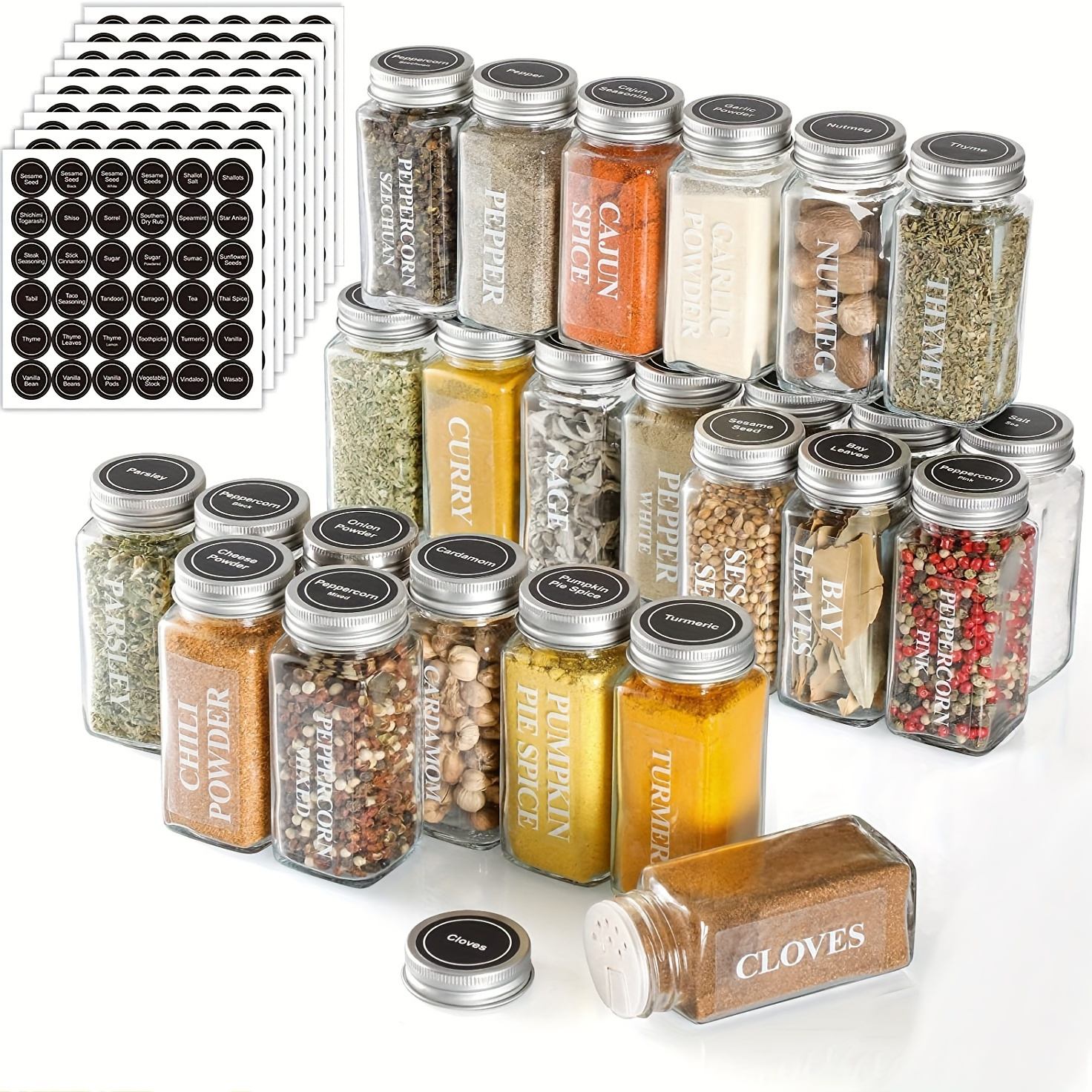 Glass Spice Jars With Labels and Organizer Farmhouse, 24 Pcs Spice  Organizer, Spice Seasoning Containers With Shaker Lids, 4oz Clear Spice  Bottles