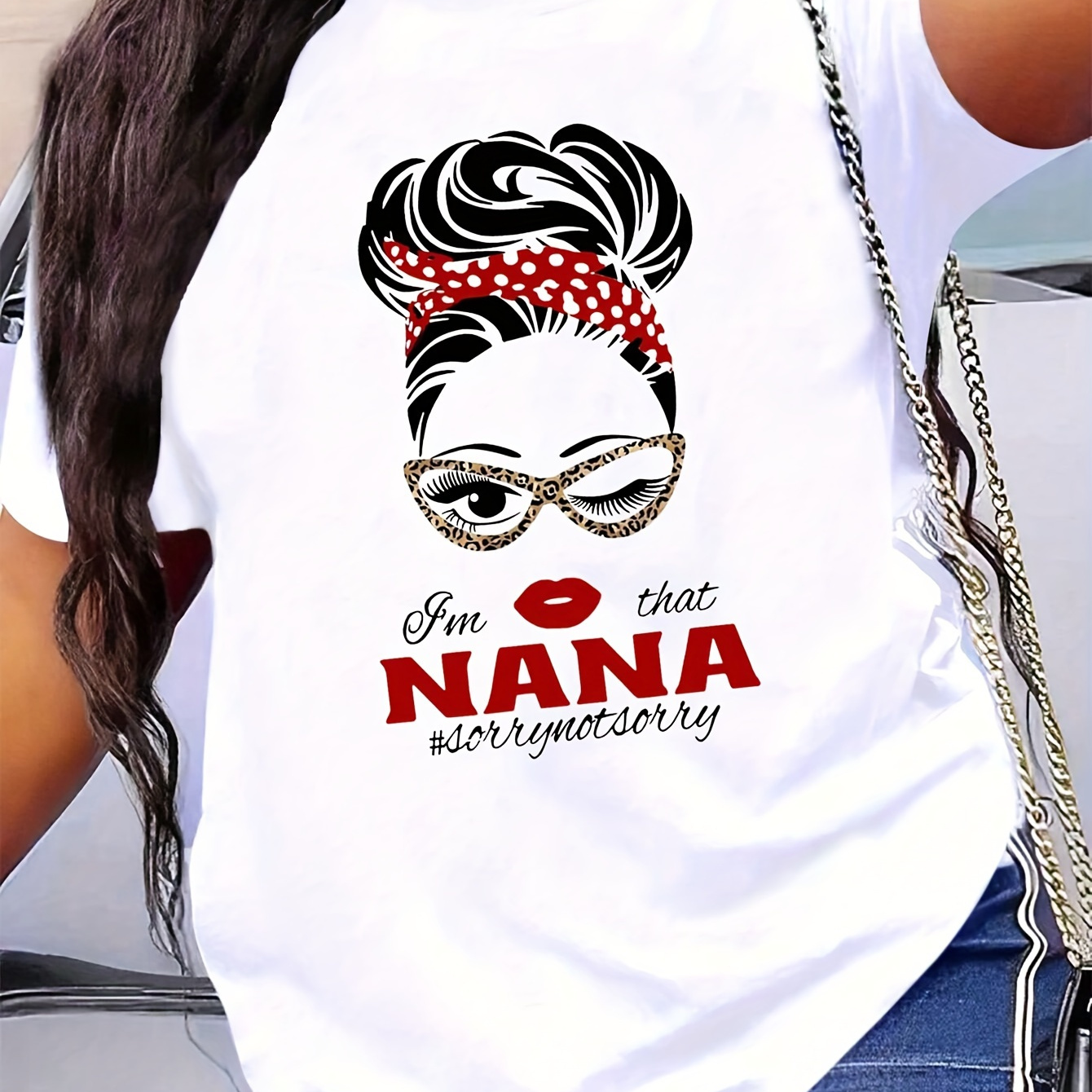 

Plus Size Nana Letter Print T-shirt, Casual Crew Neck Short Sleeve T-shirt, Women's Plus Size clothing