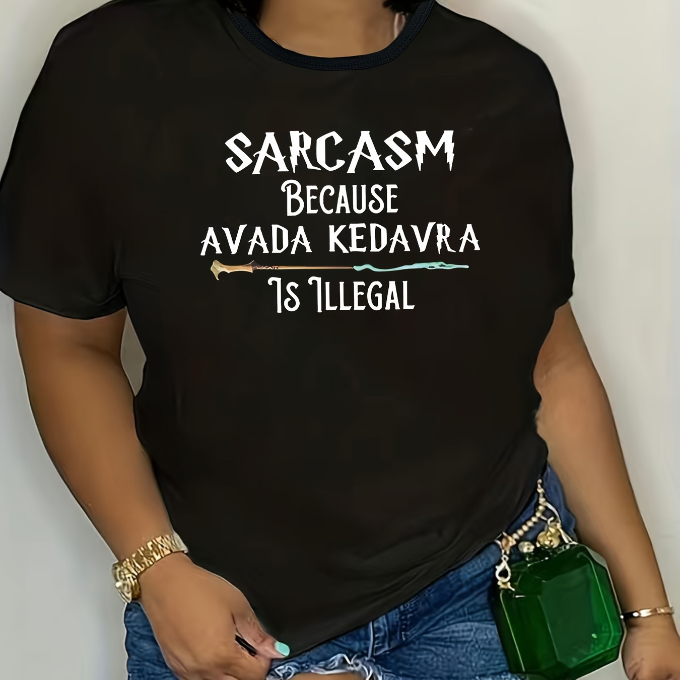 

Plus Size Sarcasm Print T-shirt, Casual Crew Neck Short Sleeve T-shirt, Women's Plus Size clothing