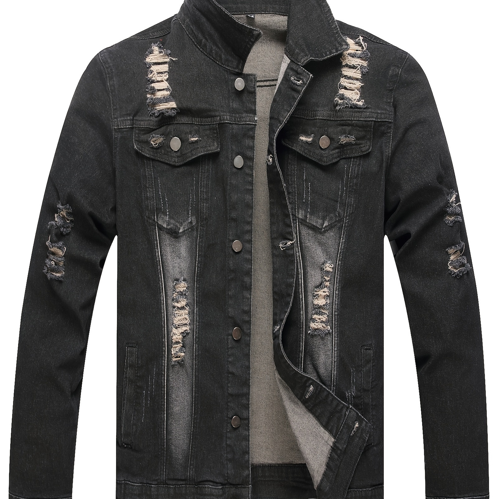 

Jean Jacket For Men, Distressed Slim Denim Jacket