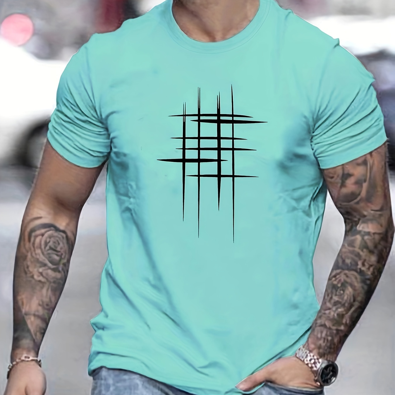

Graphic Print T-shirt, Men's Casual Street Style Stretch Round Neck Tee Shirt For Summer
