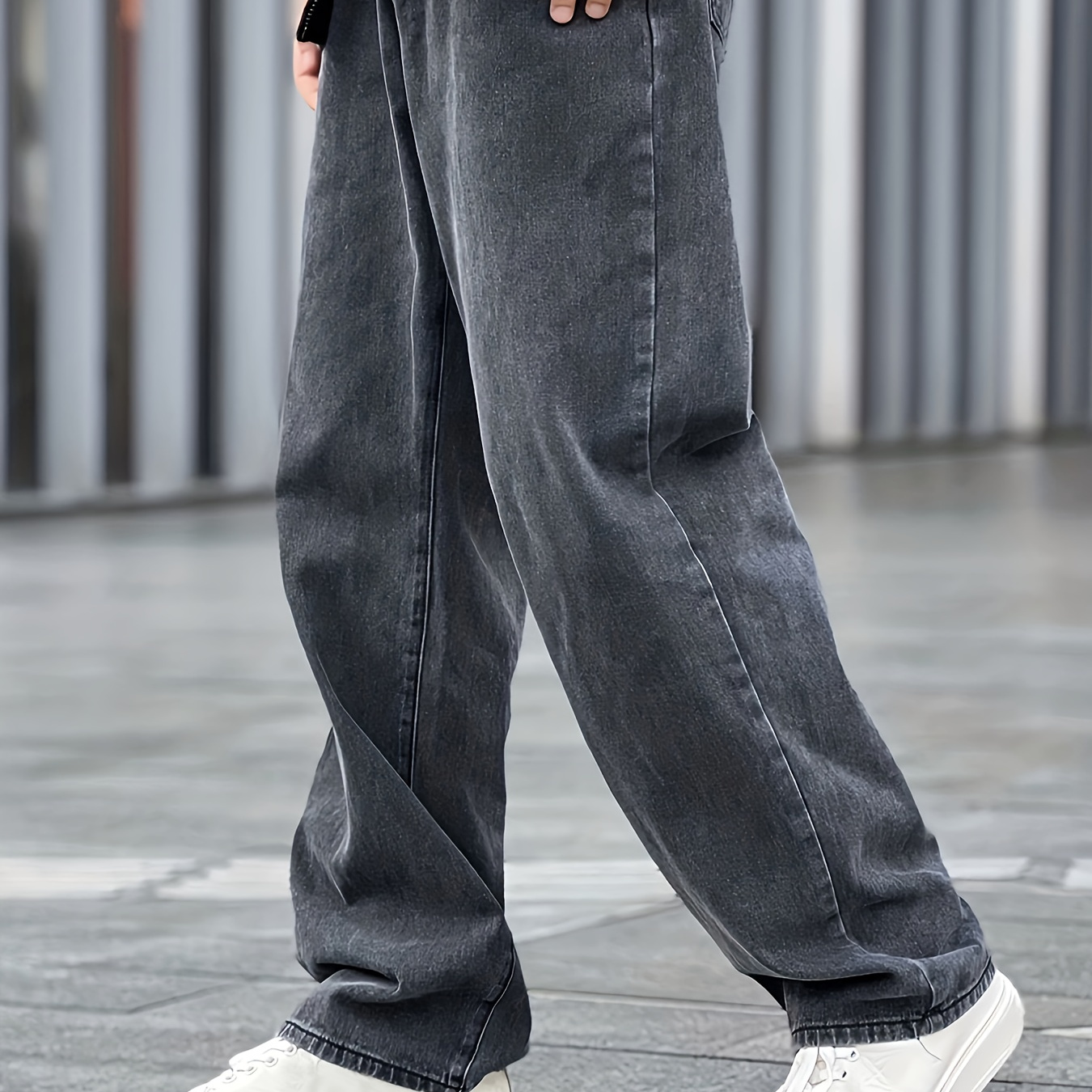 

Men's Fashion Solid Loose Fit Straight Leg Jeans, Casual Street Style Denim Pants For Casual Daily Wear