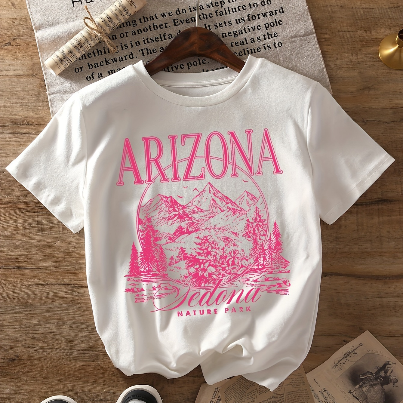 

Tree Print T-shirt, Short Sleeve Crew Neck Casual Top For Summer & Spring, Women's Clothing