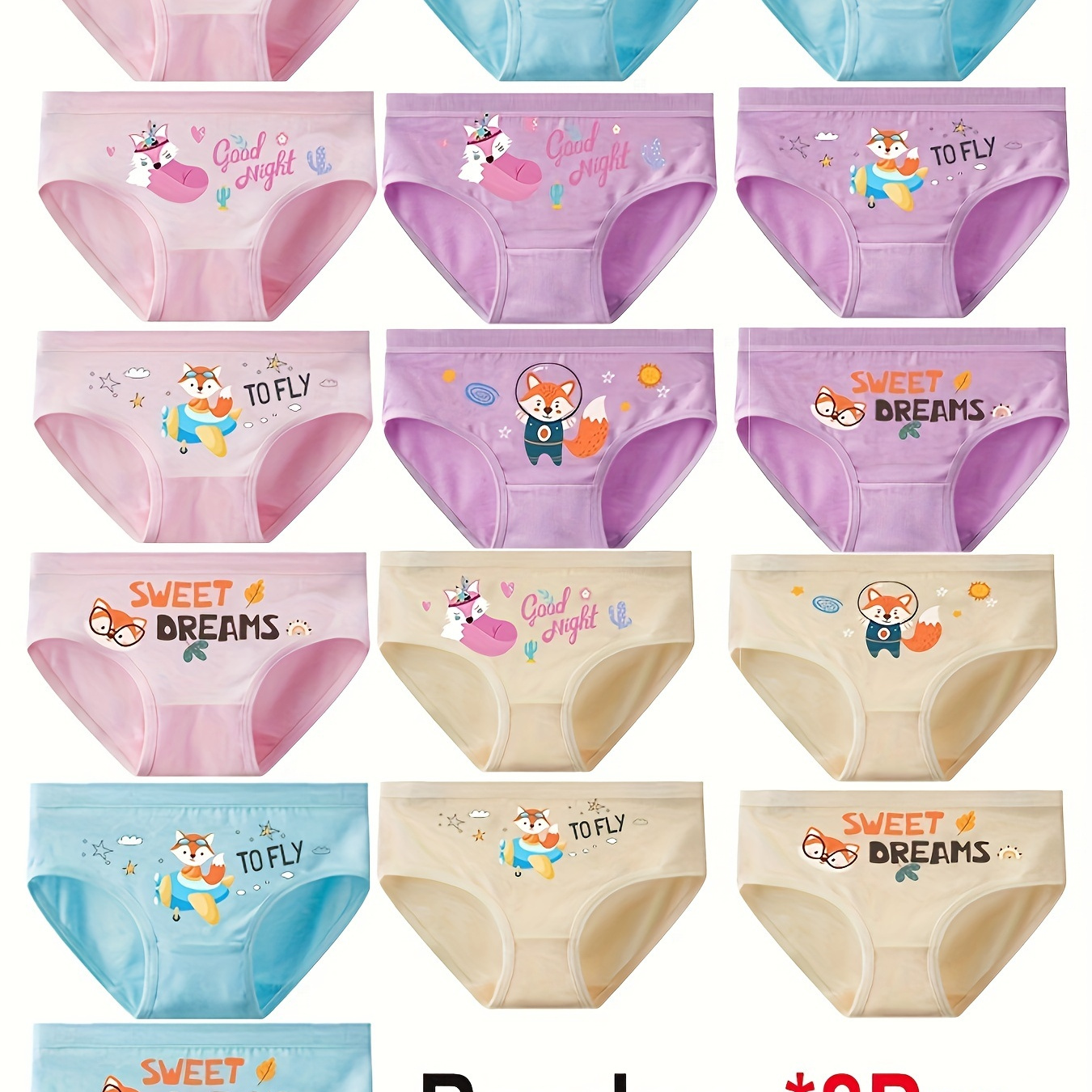 

8pcs Cute Cartoon Girls' Breathable Briefs - Comfy, Stretchy Polyester Underwear For