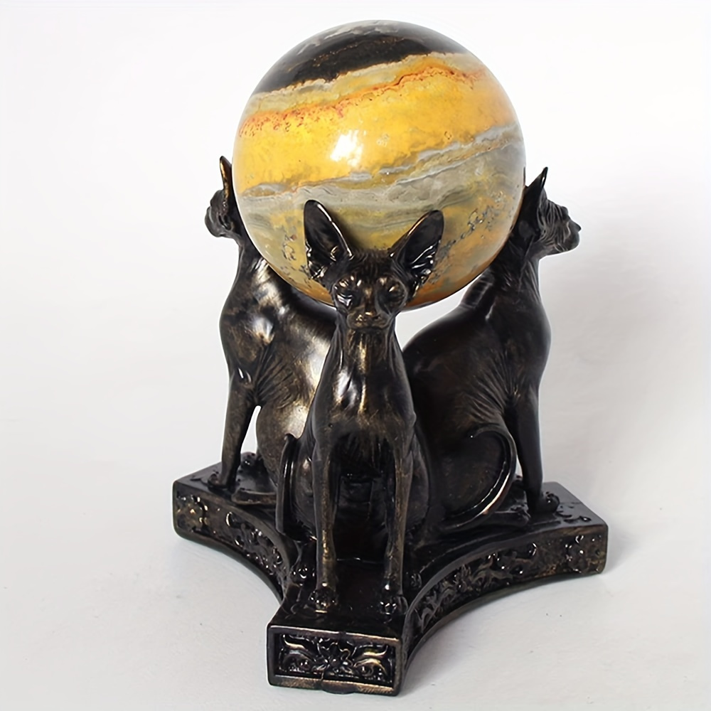 

1pc, Triple Sphinx Cats Crystal Sphere Ball Stand Display Base Holder Resin Figurines Statue Home Decoration