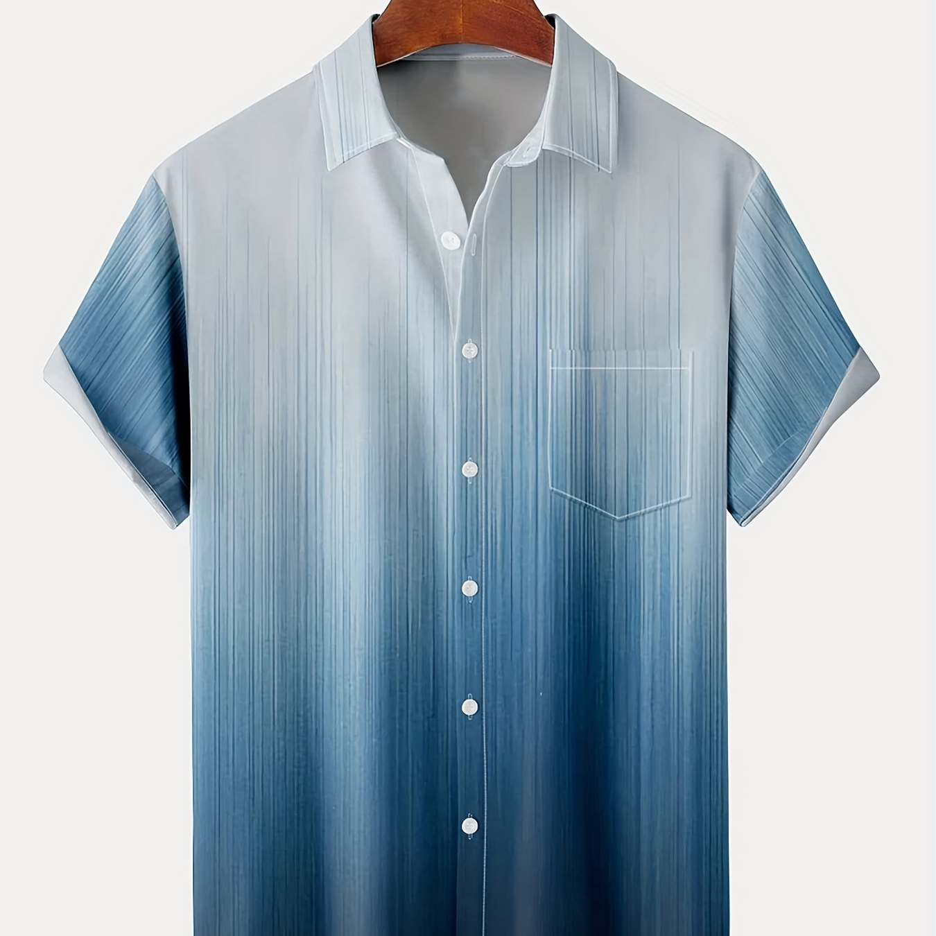 

Men's Gradient Hawaiian Button-up Shirt - Lightweight Polyester, Style With Chest Pocket, Machine Washable, Plus Size