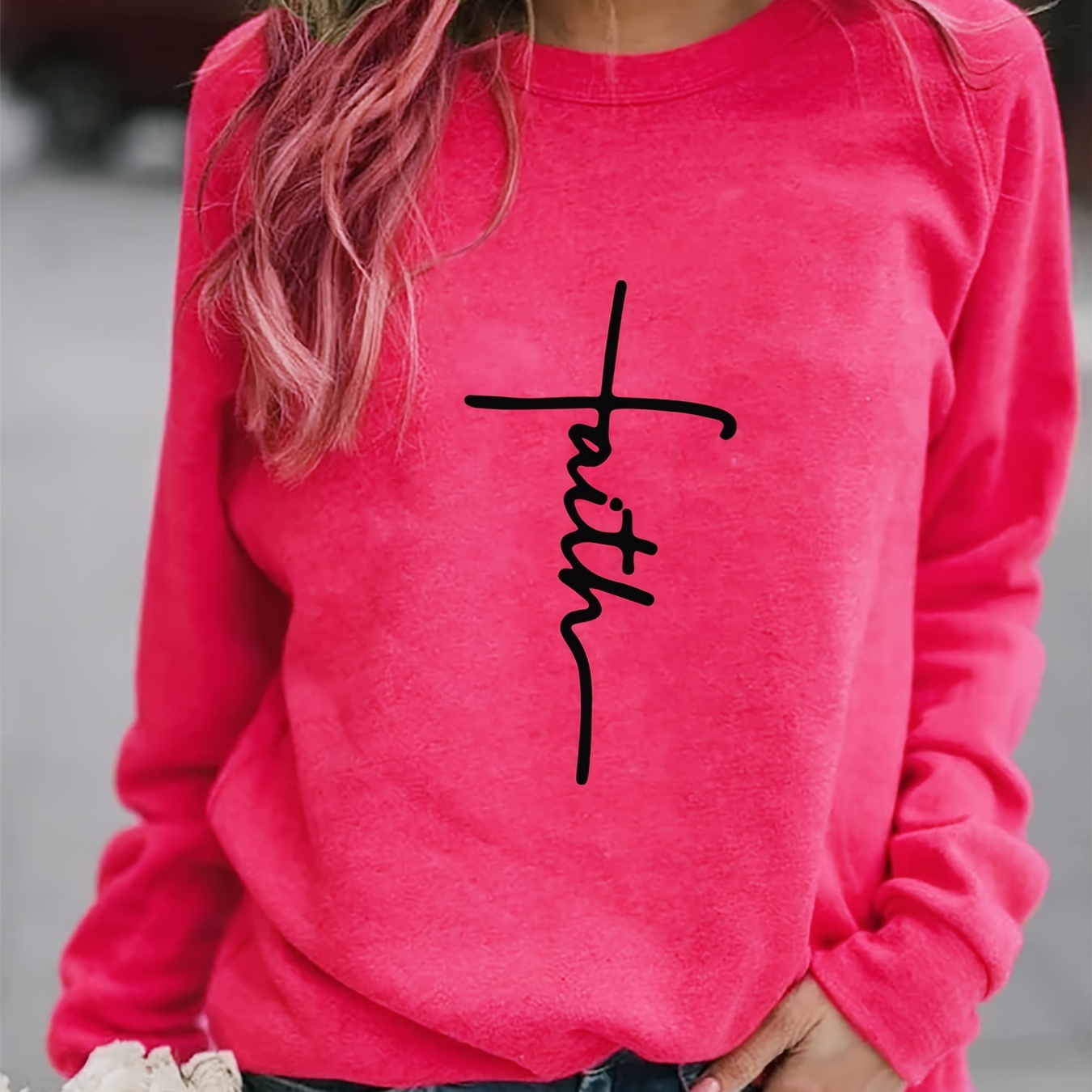 

Letter Print Pullover Sweatshirt, Casual Long Sleeve Crew Neck Sweatshirt For Fall & Winter, Women's Clothing