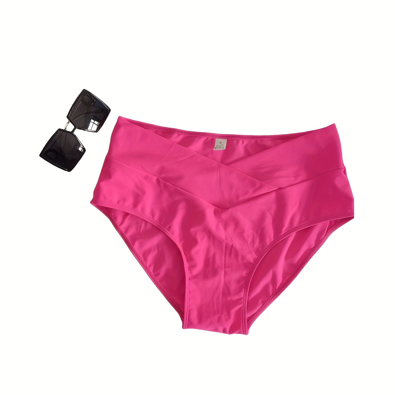 Women's Casual Bikini Bottoms, Plus Size Solid Color Layered Waist High ...