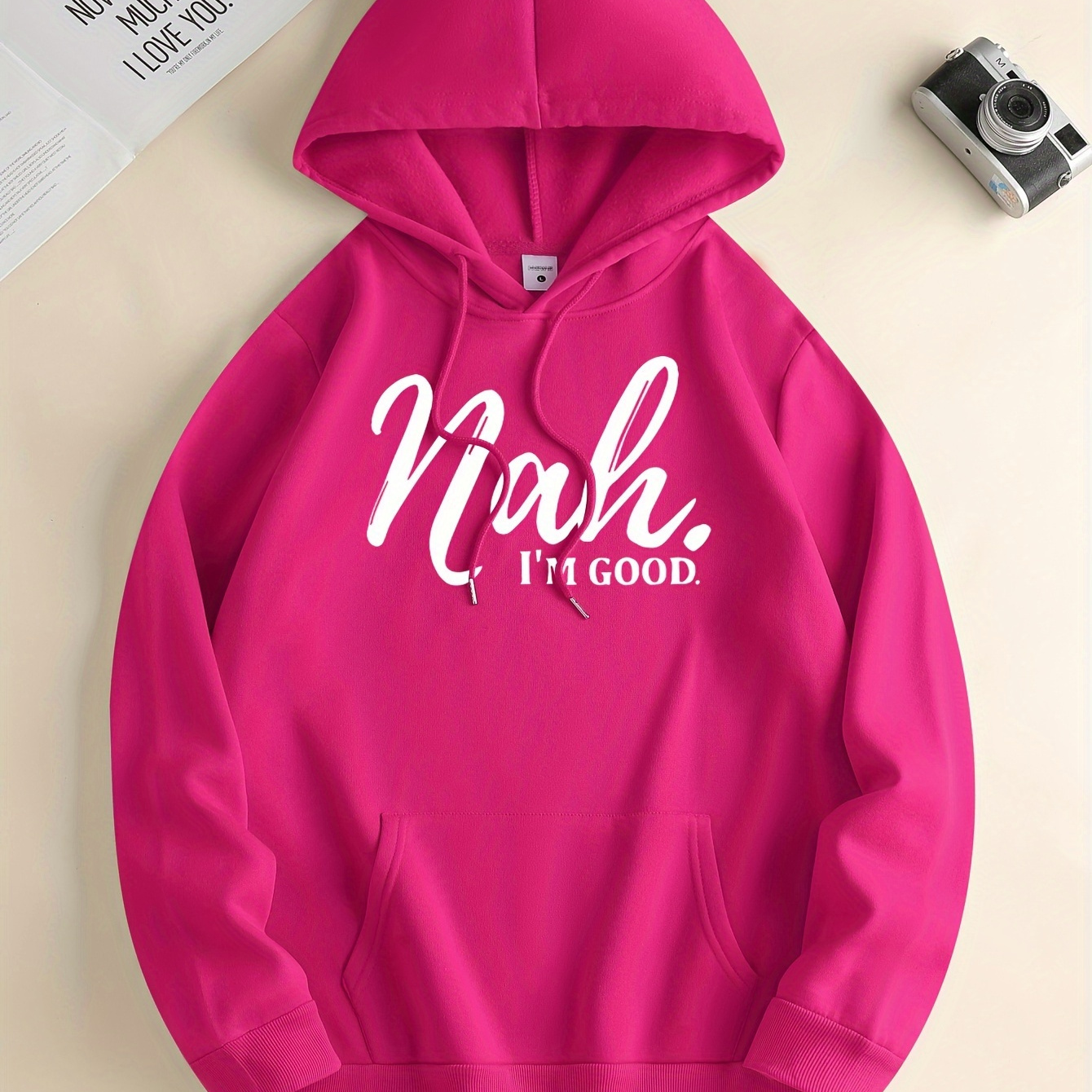 

Nah I'm Good Print, Men's Trendy Comfy Hoodie, Casual Slightly Flex Breathable Hooded Sweatshirt For Outdoor, Men's Tops