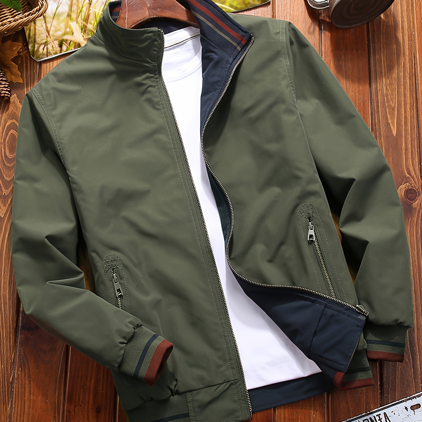 

Men's Reversible Jacket - Military-inspired, Zip-up Outdoor Coat With Pockets, Long Sleeve