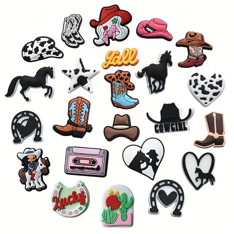 23pcs Cowboy Theme Decorations Charms For Clogs Bubble Slides Sandals, PVC Shoe Accessories For Christmas Birthday Gift Party Favors