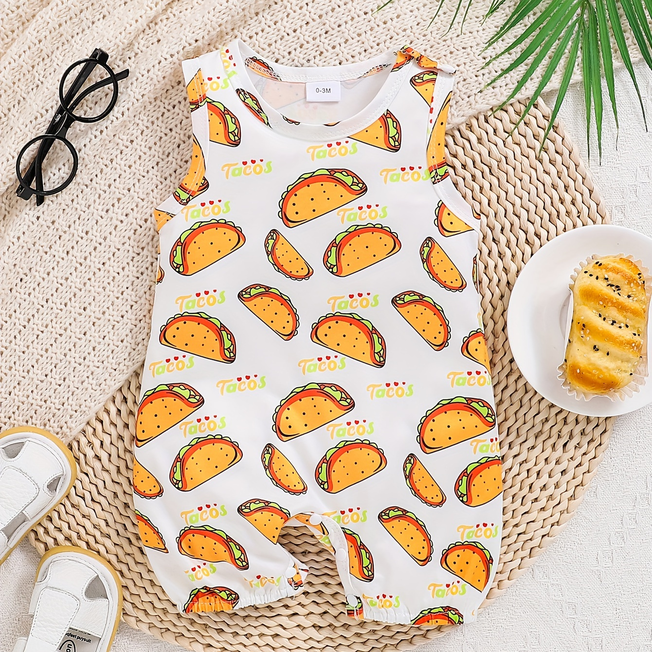 

Infant Boy' Print Sleeveless Comfortable Romper With Shoulder Snaps, Casual Style
