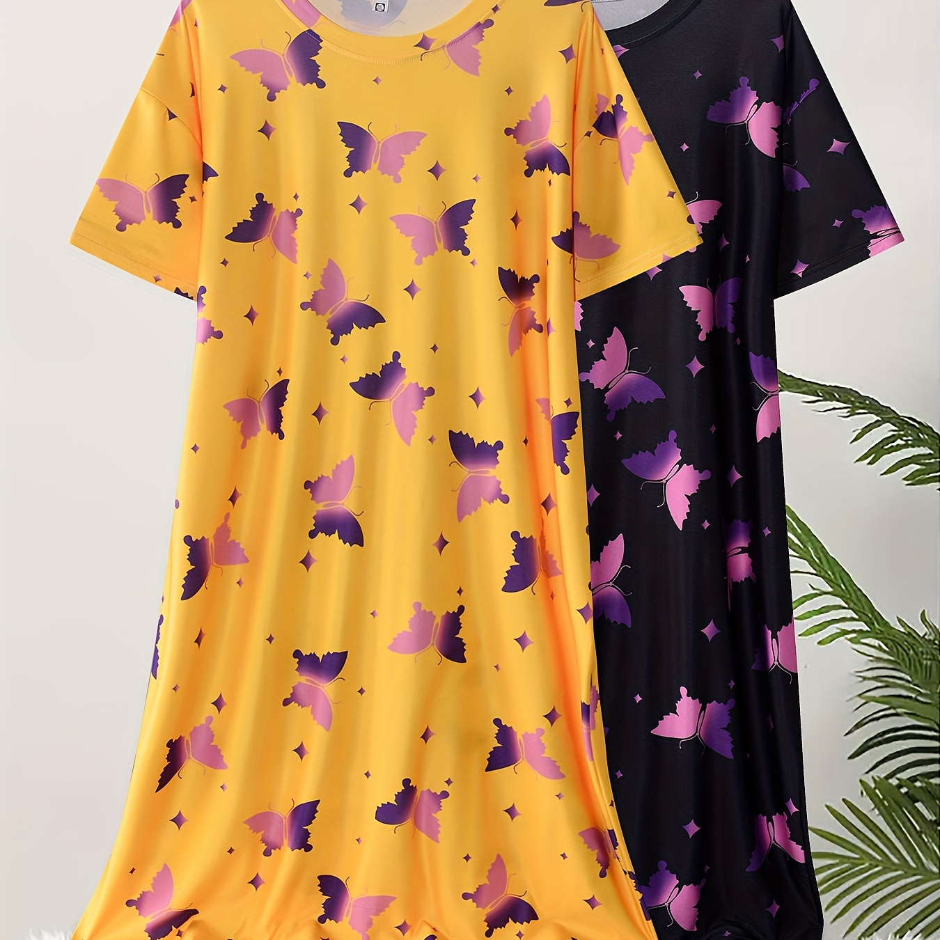 

2- Women's Plus Size , Round Nightgowns , Polyester , , Suitable