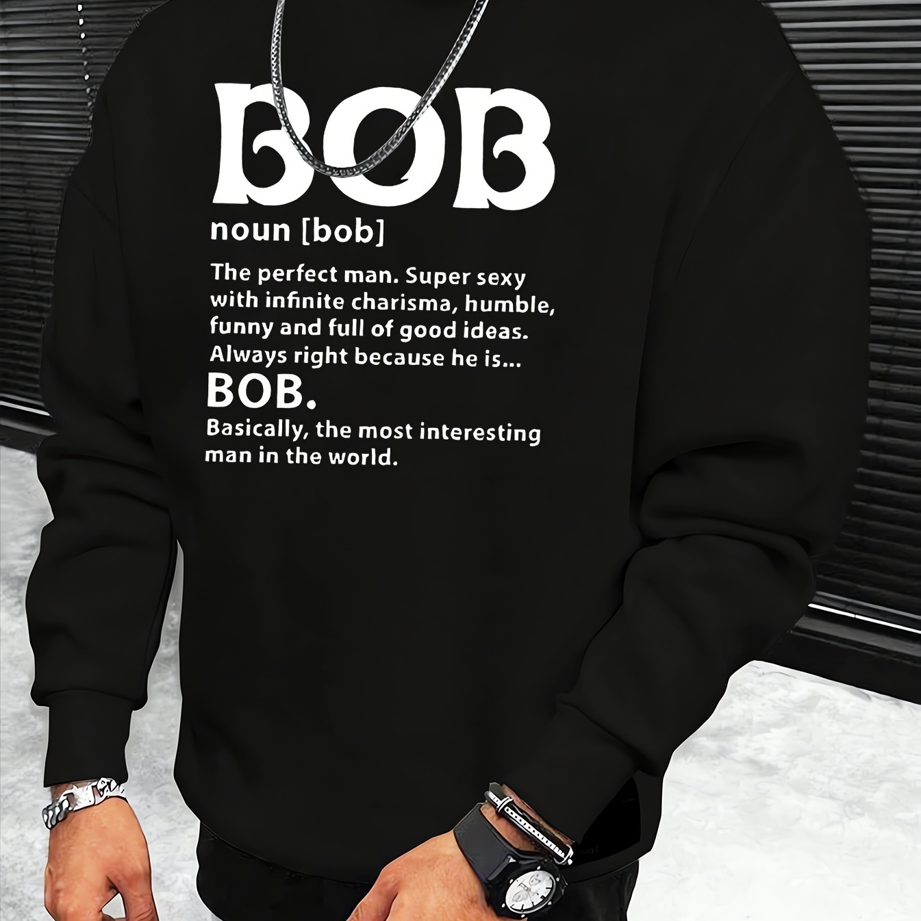 

Of Bob Print Clothes, Cool Sweatshirt With Long Sleeves For Men, Men's Casual Pullover Top For Fall And Winter, As Gifts