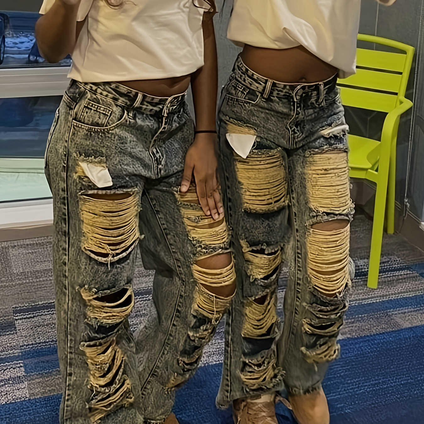 FashionCasualRetro ClassicTidal CurrentLadies Elegant, Unique, Fashionable, Aesthetics, Loose Comfortable Shorts, Ripped Straight Loose Jeans, Fashion Clothing, Perfect for All Occasions, Beautiful New Jeans, Casual