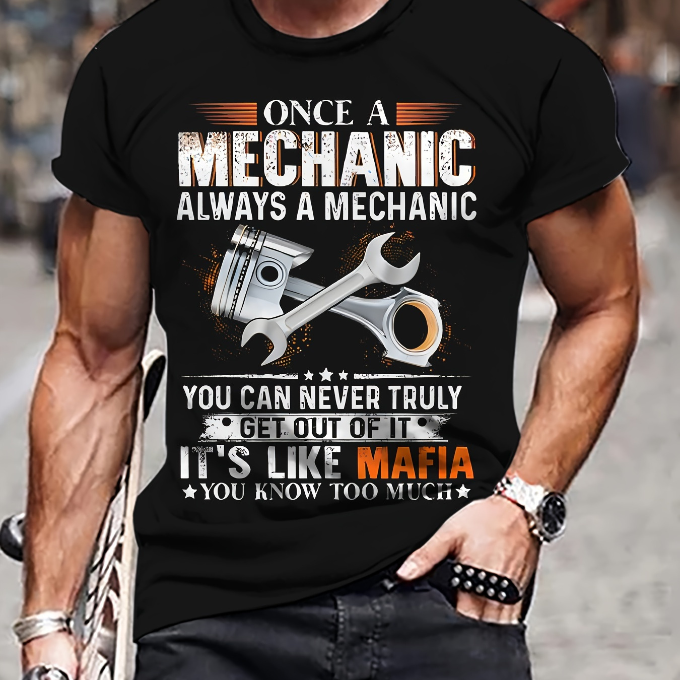 

Men's Tools Print T-shirt, Casual Short Sleeve Crew Neck Tee, Men's Clothing For Outdoor
