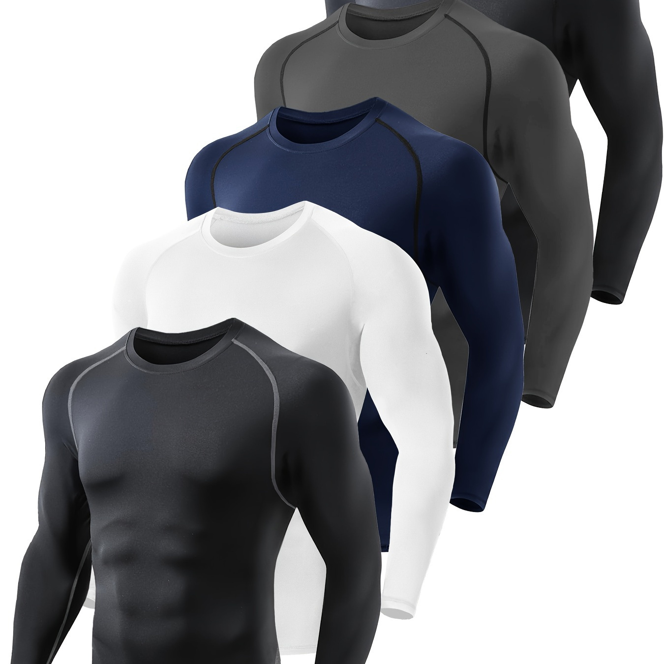 5pcs/set Compression Shirts Men Long Sleeve Athletic Cold Weather Base-layer Undershirt Gear T-shirt For Sports Workout