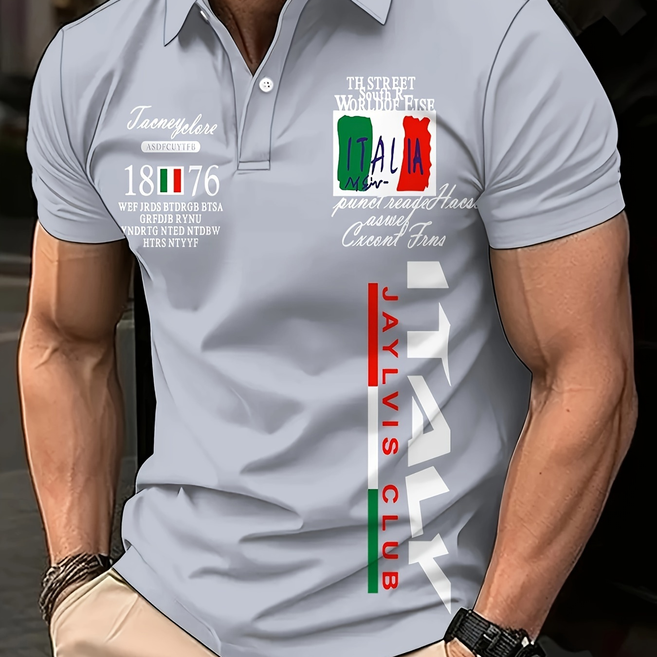 

Men's Italy Themed Graphic Print Short Sleeve Lapel Golf Shirts, Casual Style Slight Stretch Regular Fit Summer Tops, Summer Golf Shirts