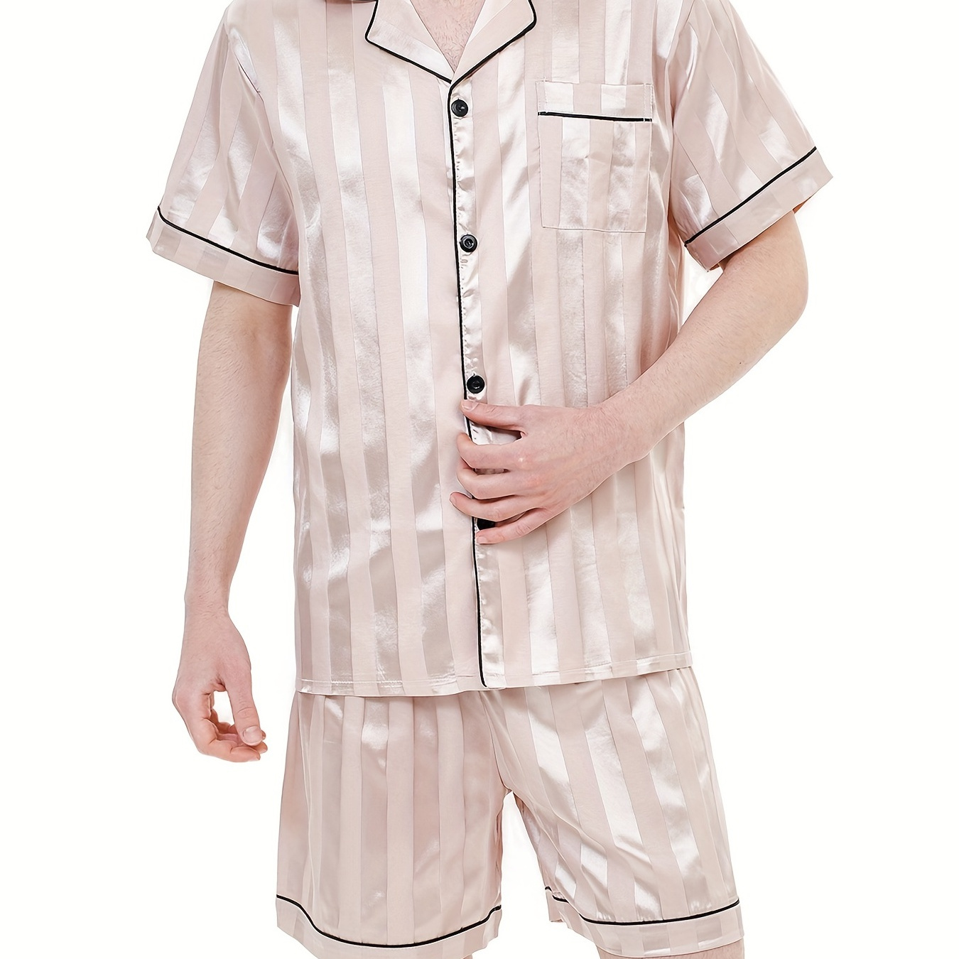 STJDM Camisón, conjunto de pijama fino de seda de hielo para hombre, pijama  con estampado de pijamas…Ver más STJDM Camisón, conjunto de pijama fino de