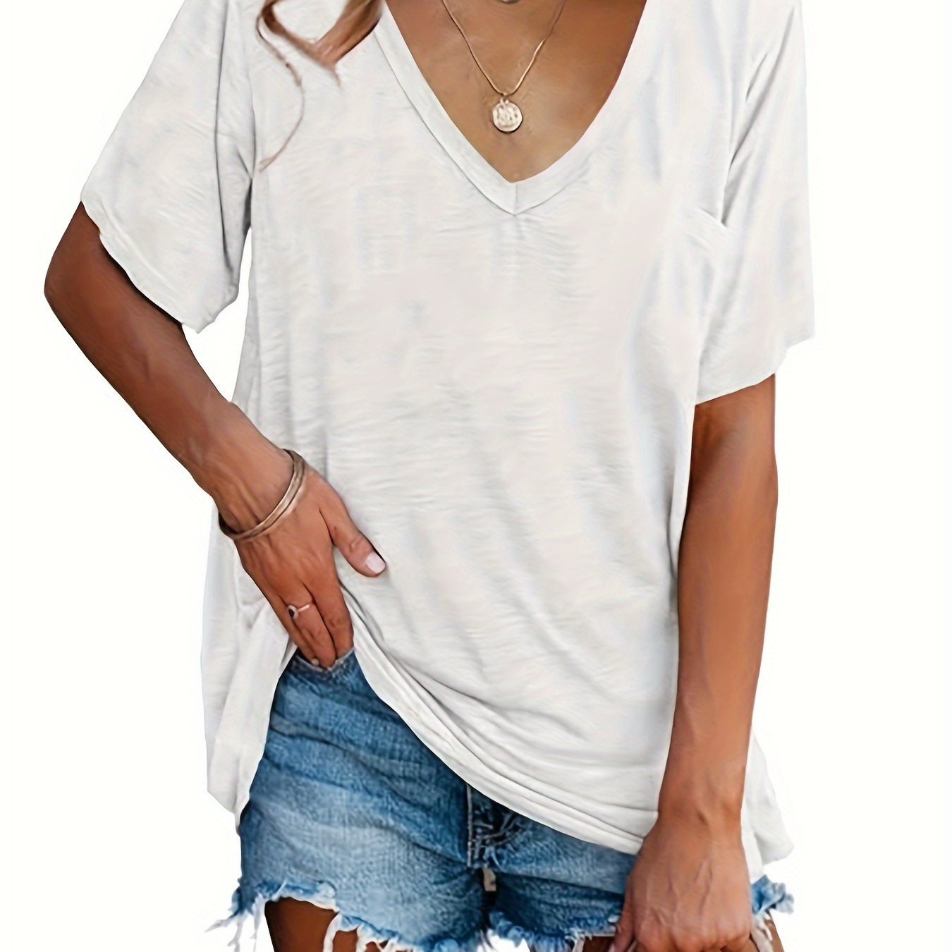 

Womens V Neck Tshirts Short Sleeve Loose Casual Summer Tops With Pocket