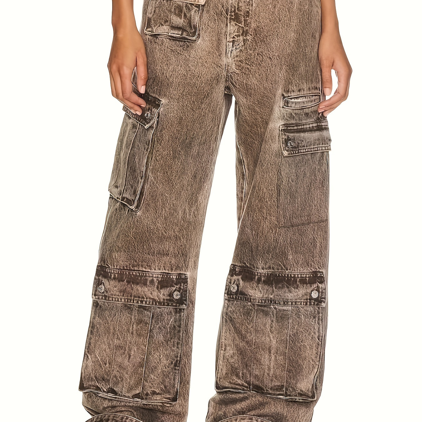 

Men' Wide-leg Jeans With Multiple Pockets - Cotton , Machine Washable