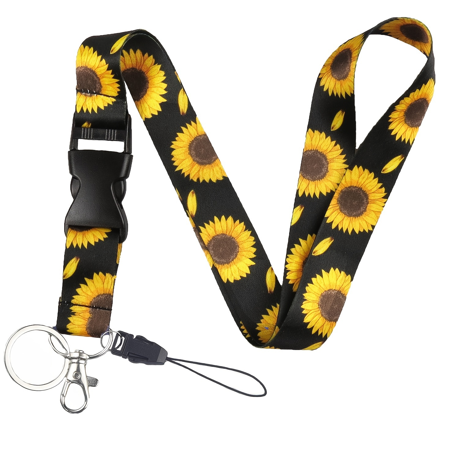 

1pc Sunflower Pattern Neck Lanyard For Keys, Keychain, Wallet, Id Card Holder, With Quick Release Buckle