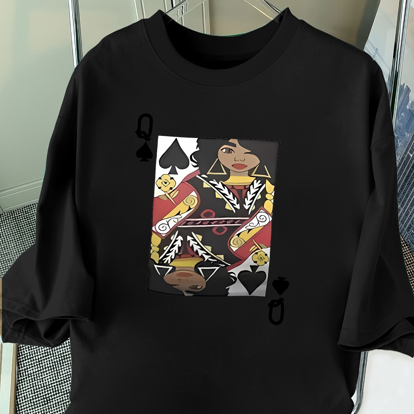 

Plus Size Poker Print T-shirt, Casual Crew Neck Short Sleeve T-shirt, Women's Plus Size clothing