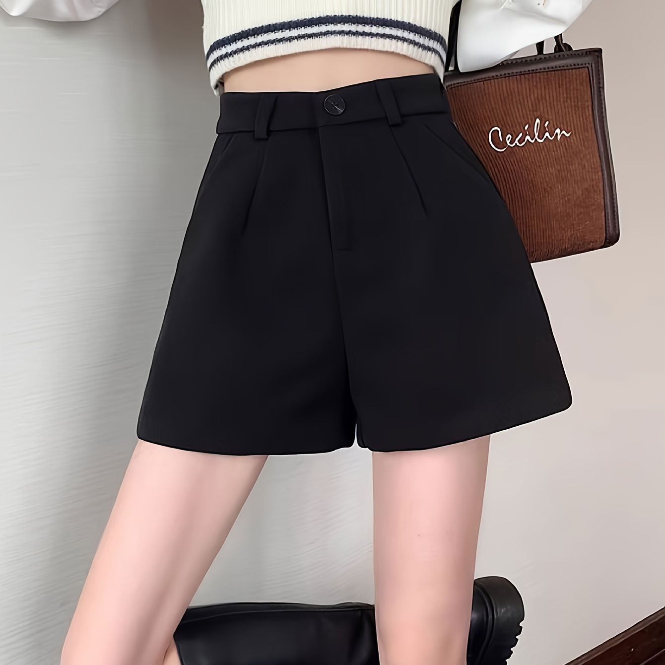 

Plain Color Shorts For Women Autumn And Winter Retro High Waist Slimming A-shape Bottoming Boots Pants Without Lining