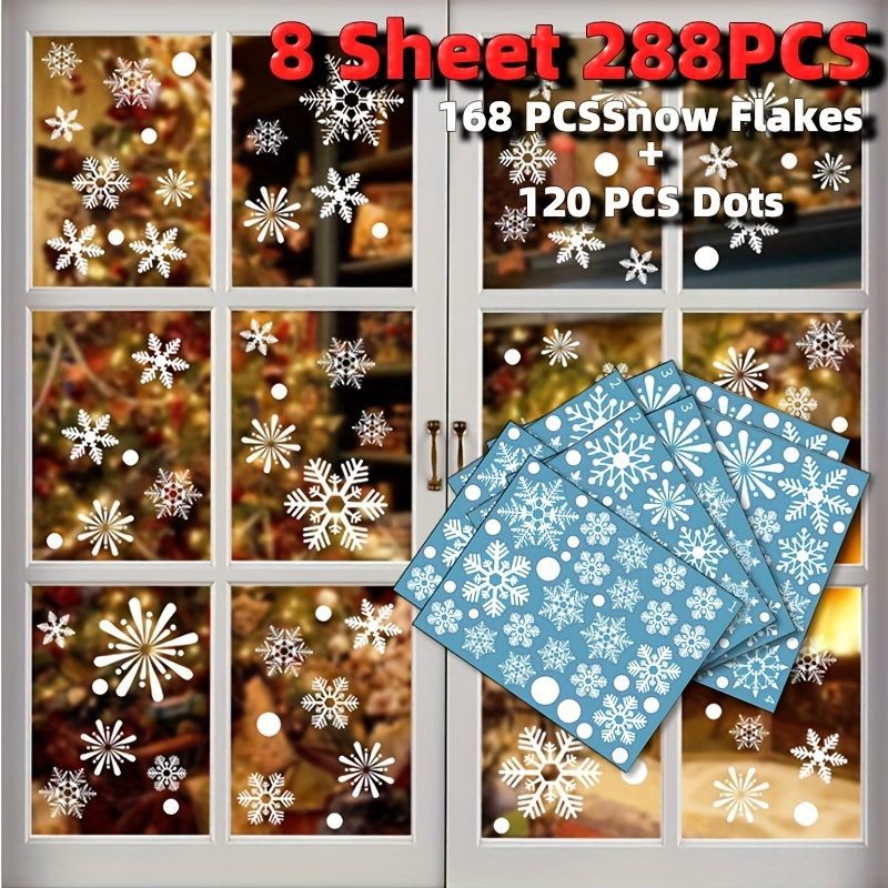 8 Sheets 288pcs Snowflakes Window Decorations Clings Decal Stickers Ornaments For Christmas Frozen Theme Party New Year Supplies