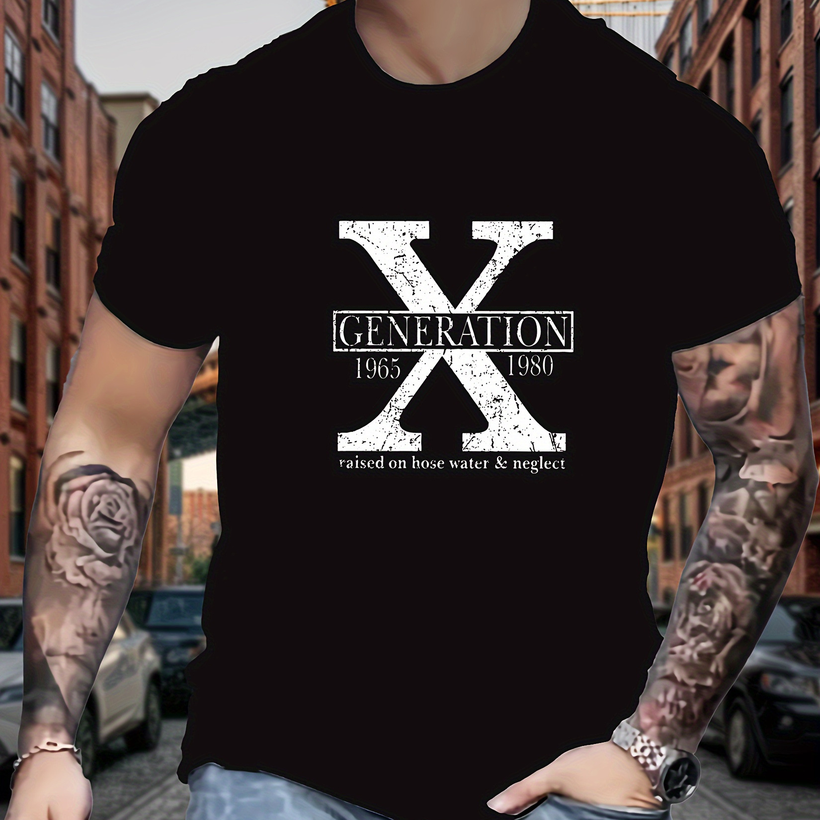 

Generation X Print Men's Summer Casual Short Sleeve T-shirt, Round Neck, Comfy And Simple Fit, Versatile Outdoor Top For Daily Wear