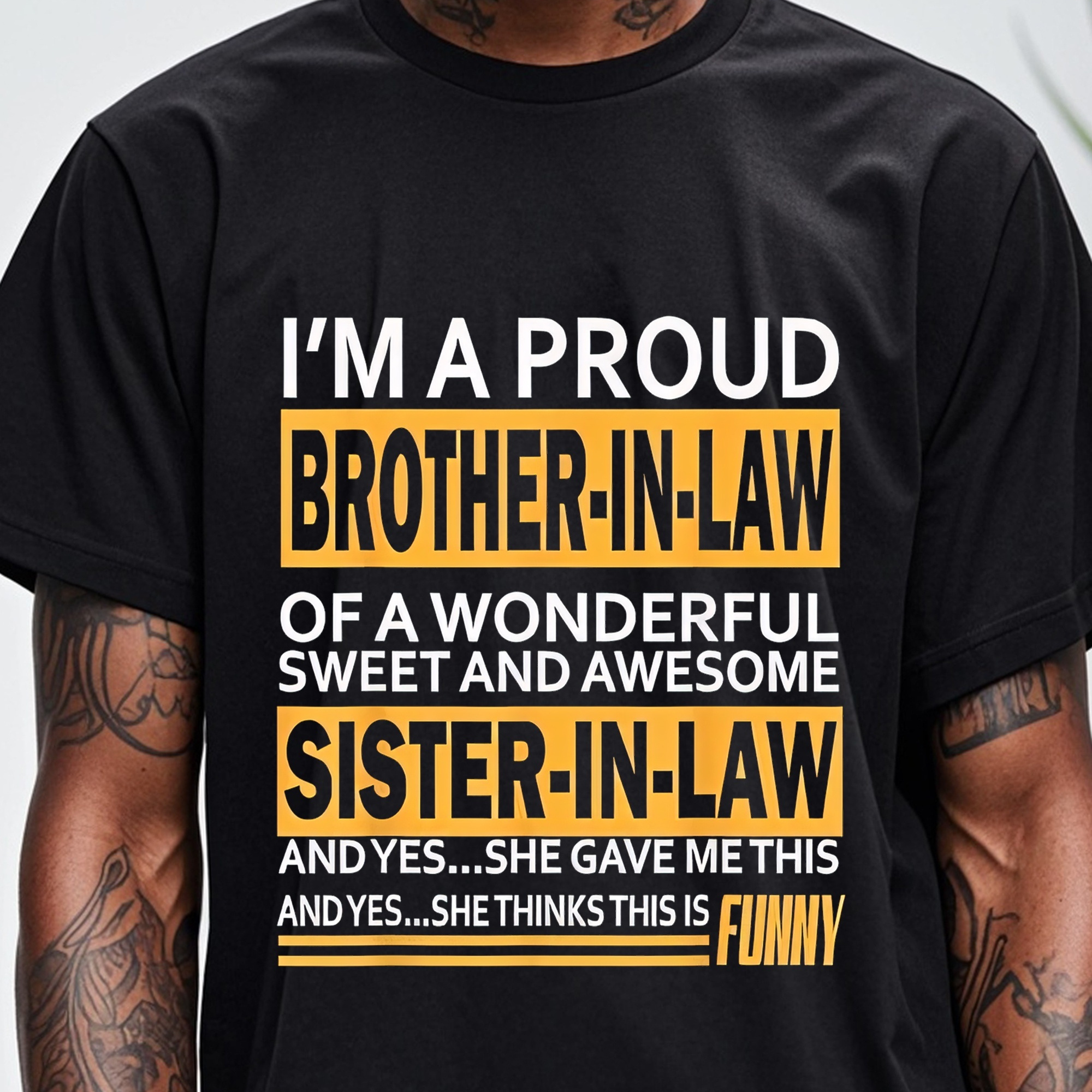 

I'm A Brother-in-law Of A Wonderful Sweet And Awesome , Men' Black Graphic Tee, Cotton Crew Neck, Funny Print, Soft 100% Cotton, Breathable, , Running, ,