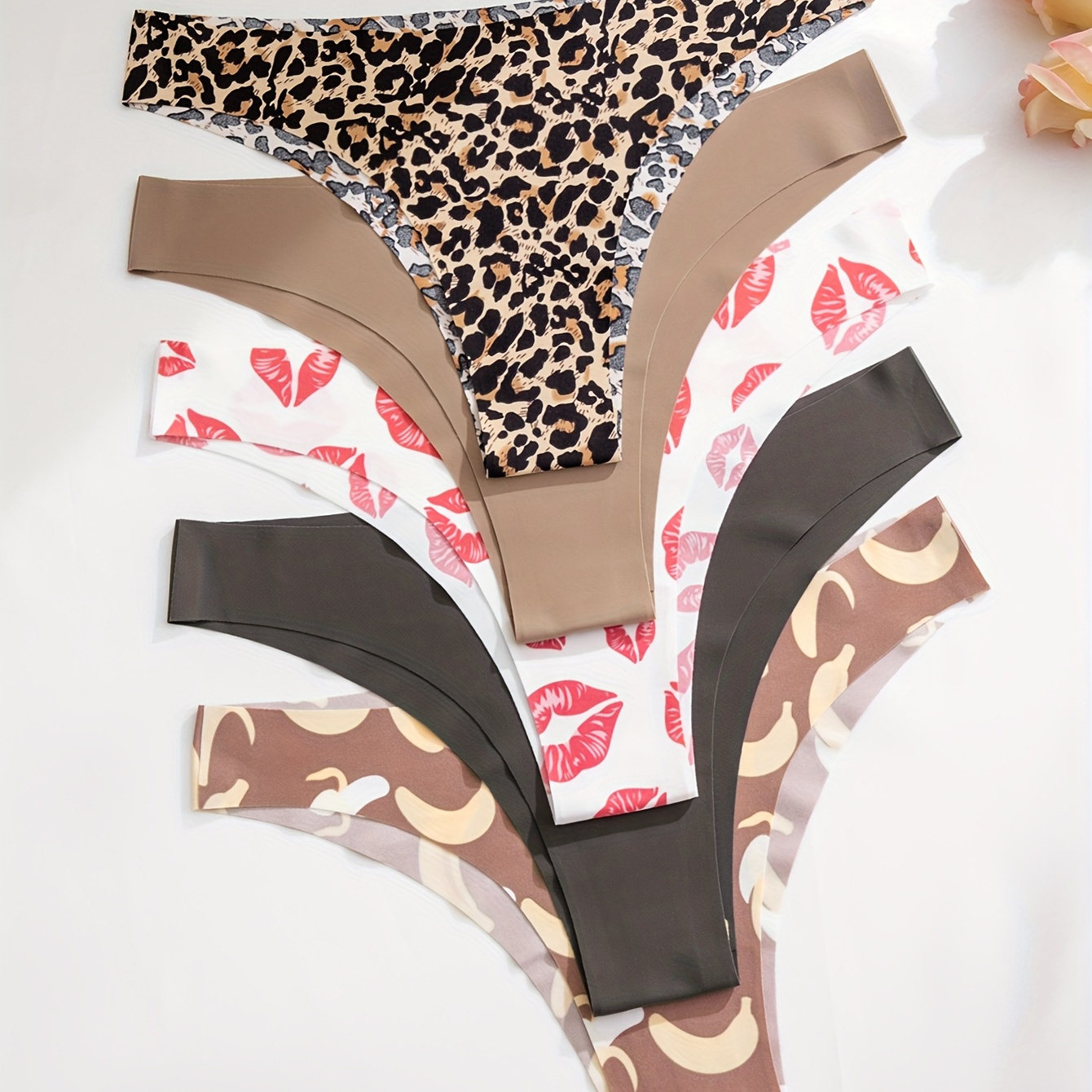 

5pcs Sexy Low-rise Bikini Panties For Women - Soft & Comfortable With , Leopard & Banana Prints, Triangle Panties