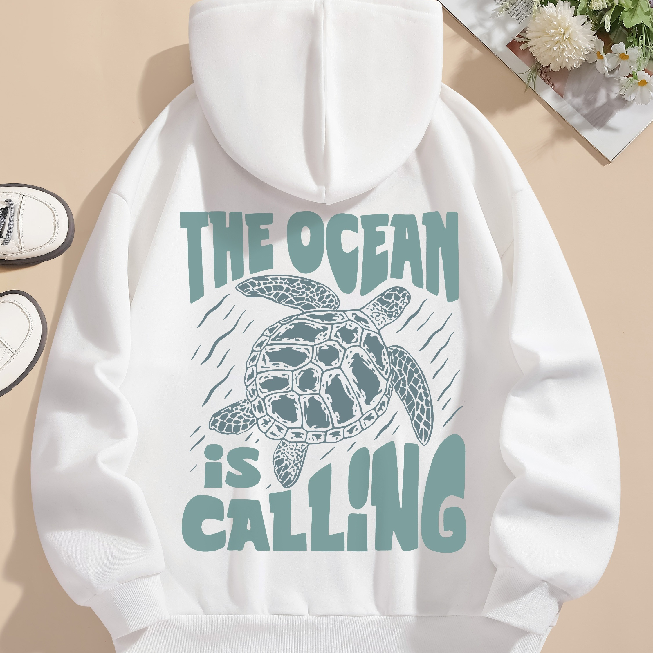 

Turtle Print Hoodie, Drawstring Casual Hooded Sweatshirt For Winter & Fall, Women's Clothing