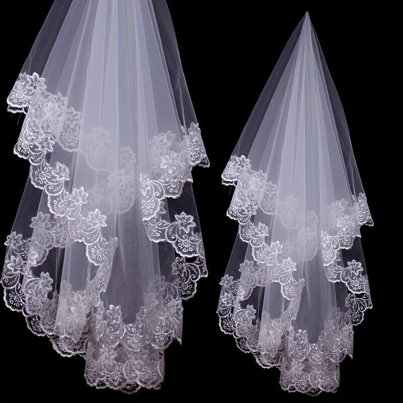 White 2T Knee Length Headdress Bridal Veils Bride Wedding Veil Lace  Flower+Clip