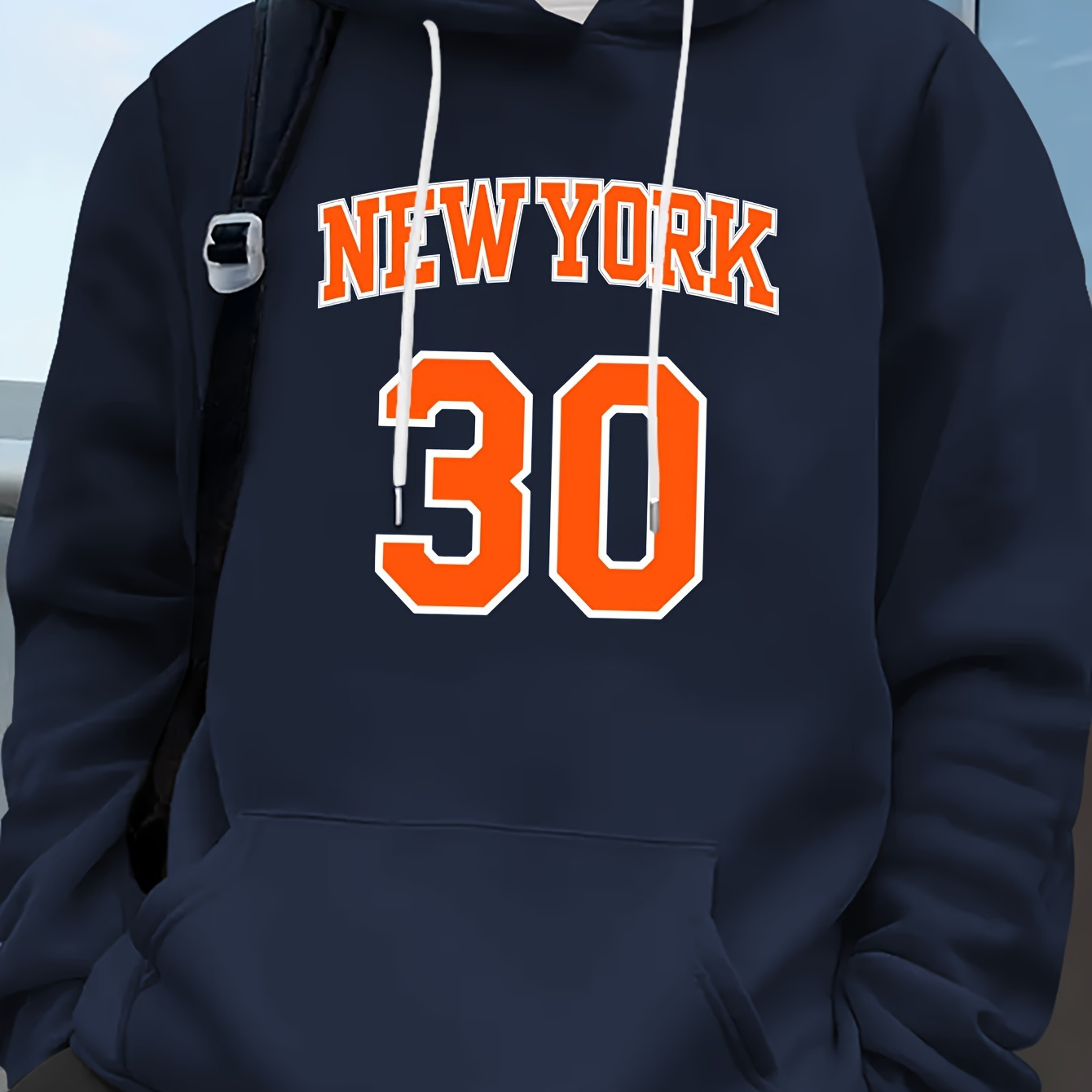 

New York 30 Print Men's Stylish Drawstring Long Sleeved Hoodie With Kangaroo Pocket, Comfortable Versatile Meticulously Crafted Street Fashion, Men's Best Fall And Winter Choice