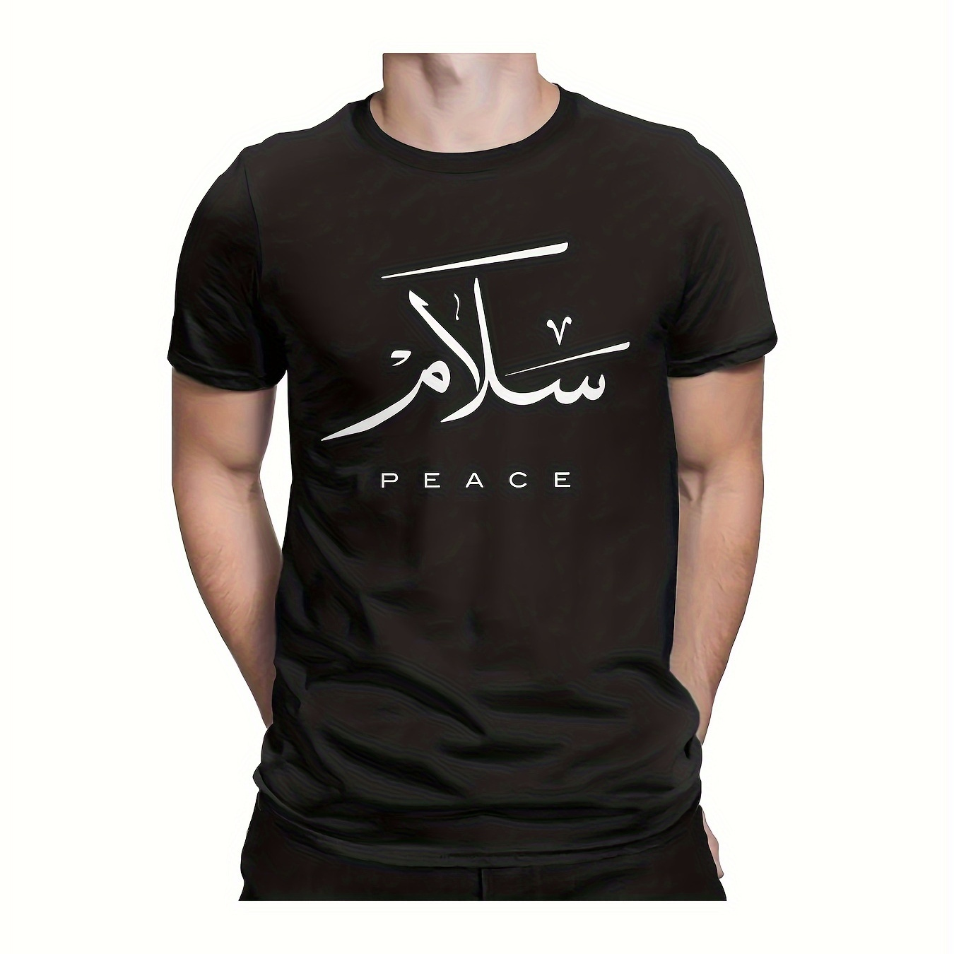 

Round Collar Greeting Eid Islamicart Tees Short Sleeve Tops Peace Modern Arabic Calligraphy T Shirts Men's 100% Cotton T-shirts 220g