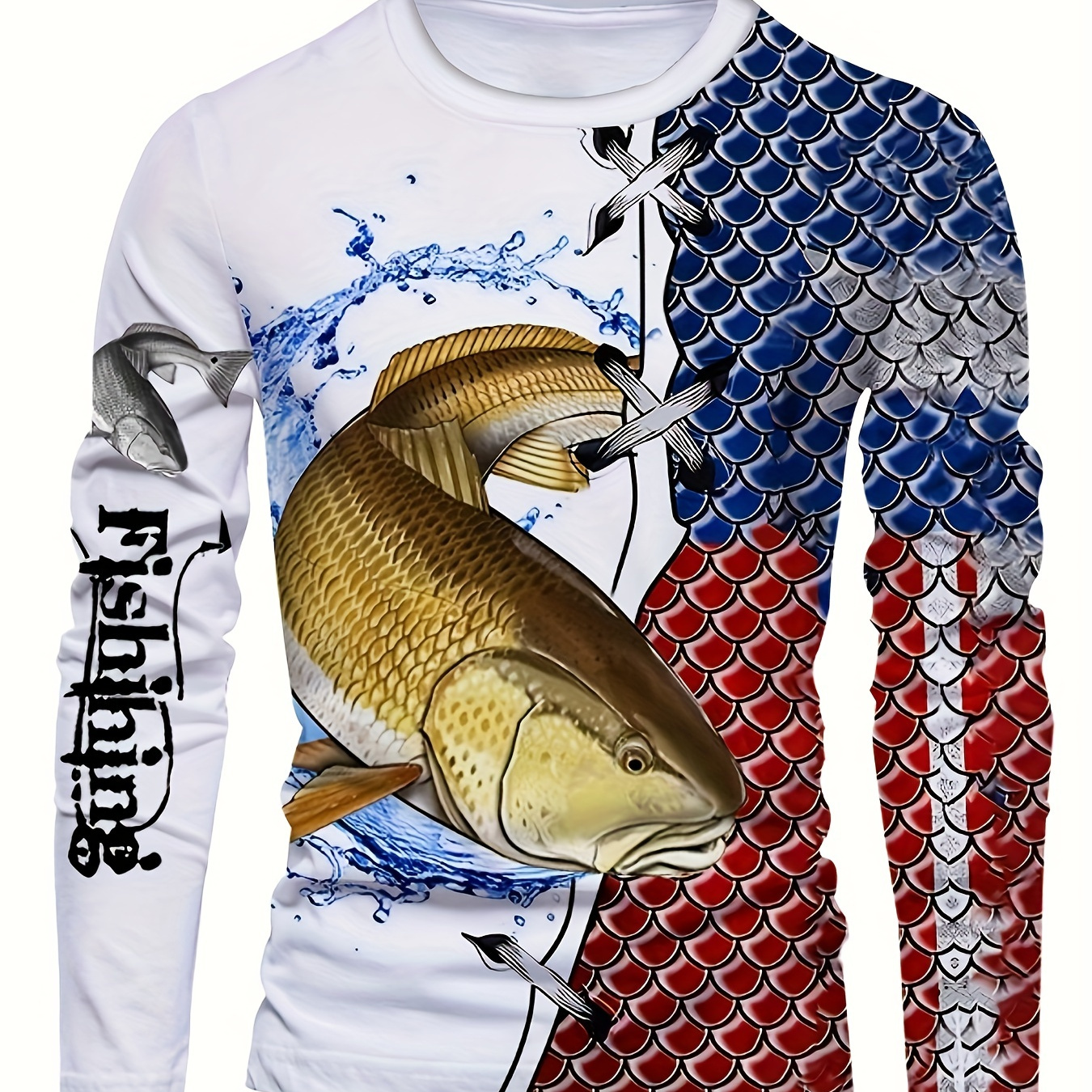 Fish Print Long Sleeve Fishing Shirts & Pants For Men, 2pieces Novelty Pjs  Tops Pullovers Tops & Trousers Set, Men's Trendy Clothing