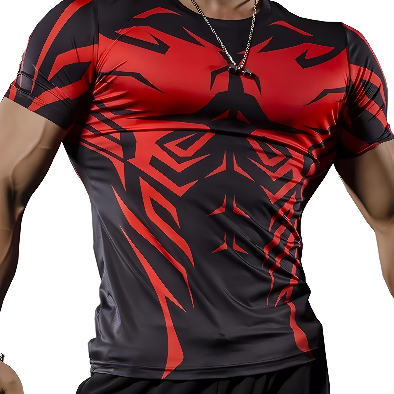 

Fashion Color Block Men's Sports Short Sleeve Compression T-shirt, Men's High Stretch Quick-drying Fitness Top