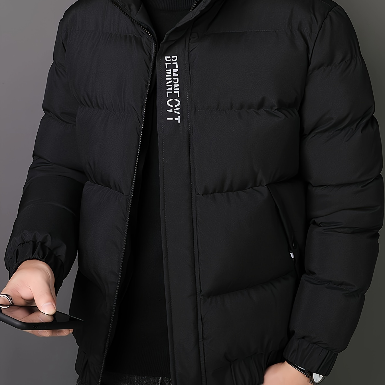 

Men's Casual Insulated Stand Collar Jacket - 100% Polyester Non-stretch Fabric, Regular Fit Warm Padded Coat With Zipper And Lined Interior, Random Print - Fall/winter Collection,