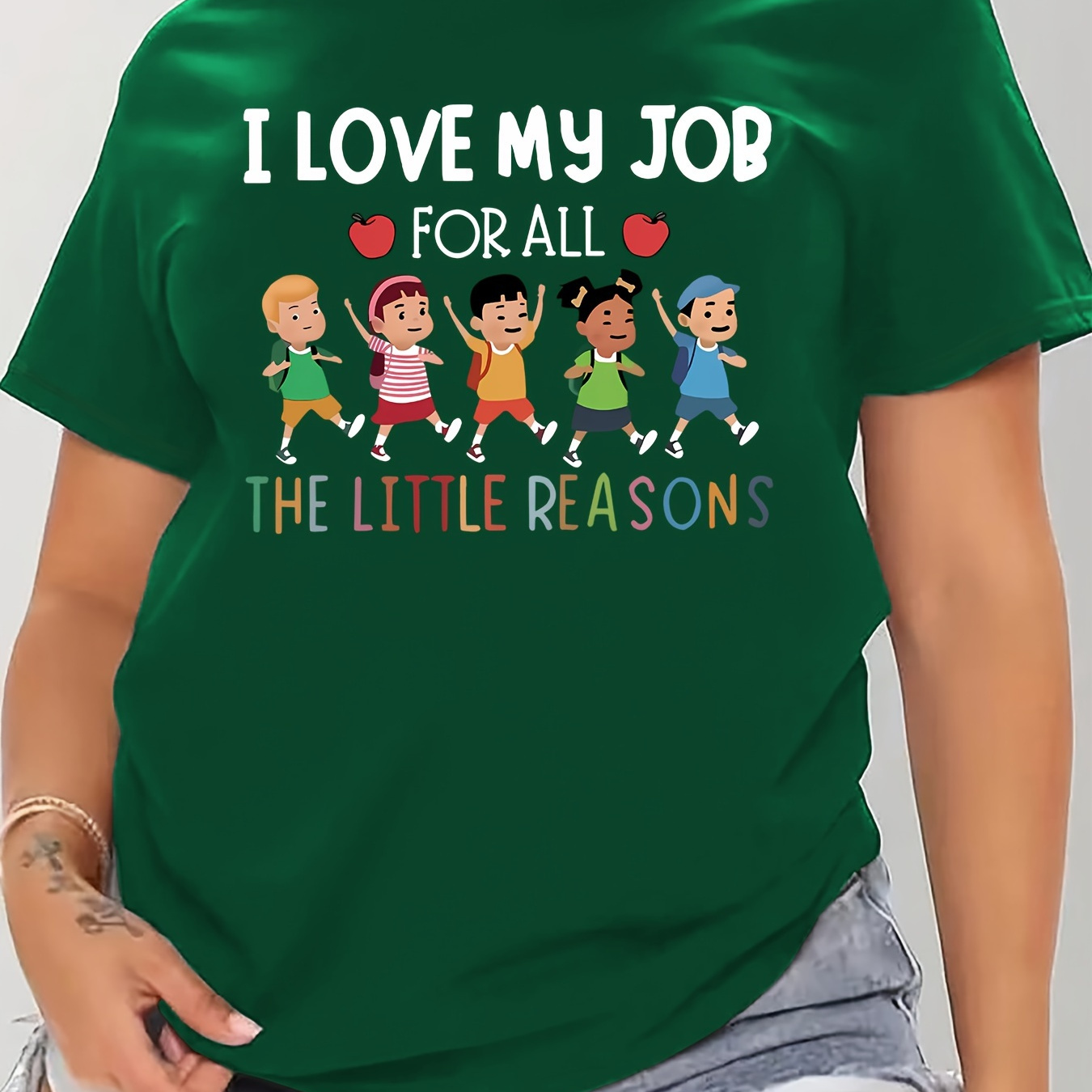 

Women's Plus Size Casual Sporty T-shirt, Teacher's Day Print, Comfort Fit Short Sleeve Tee, Fashion Breathable Casual Top