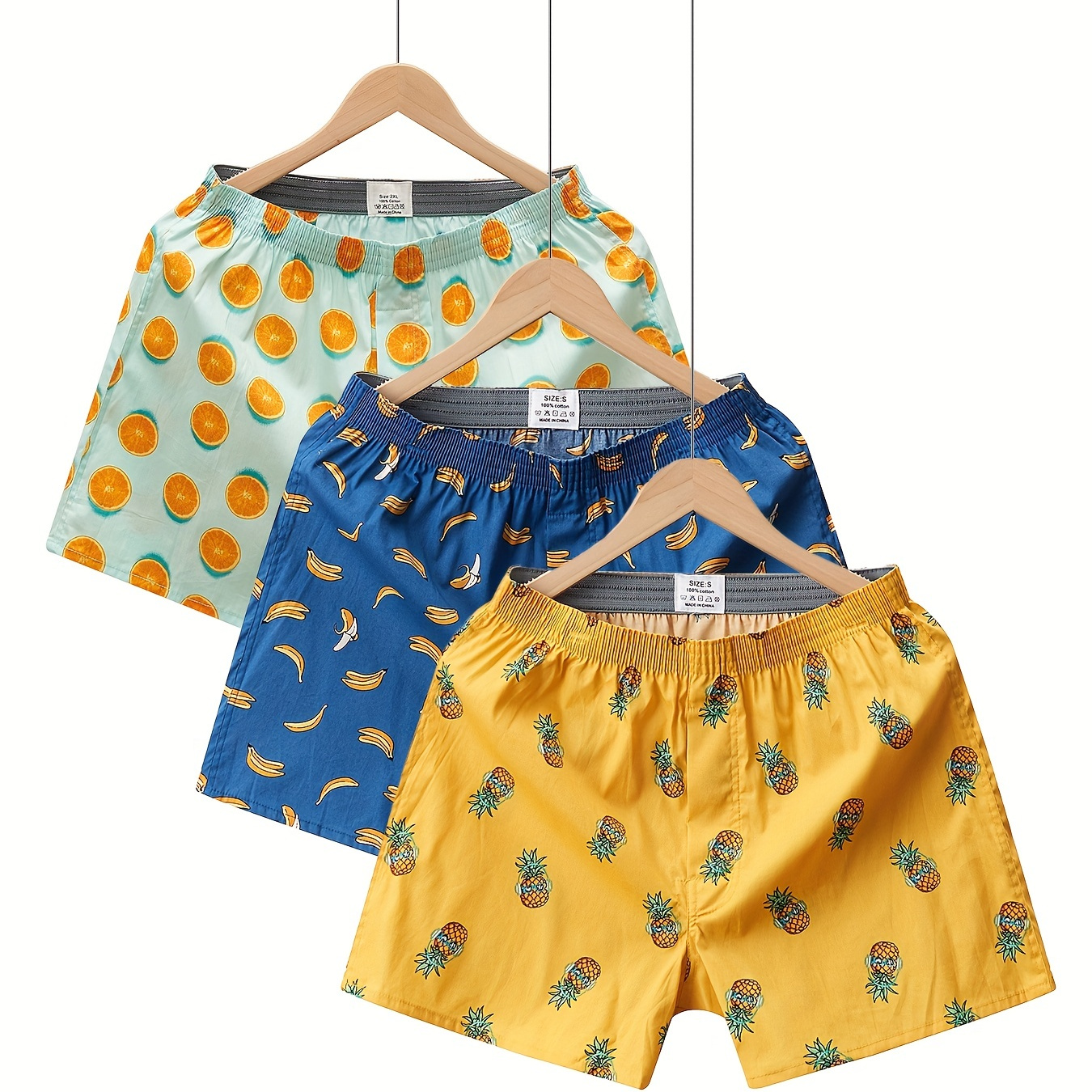 

3pcs Men's Cotton Fruit Full Print Boxers