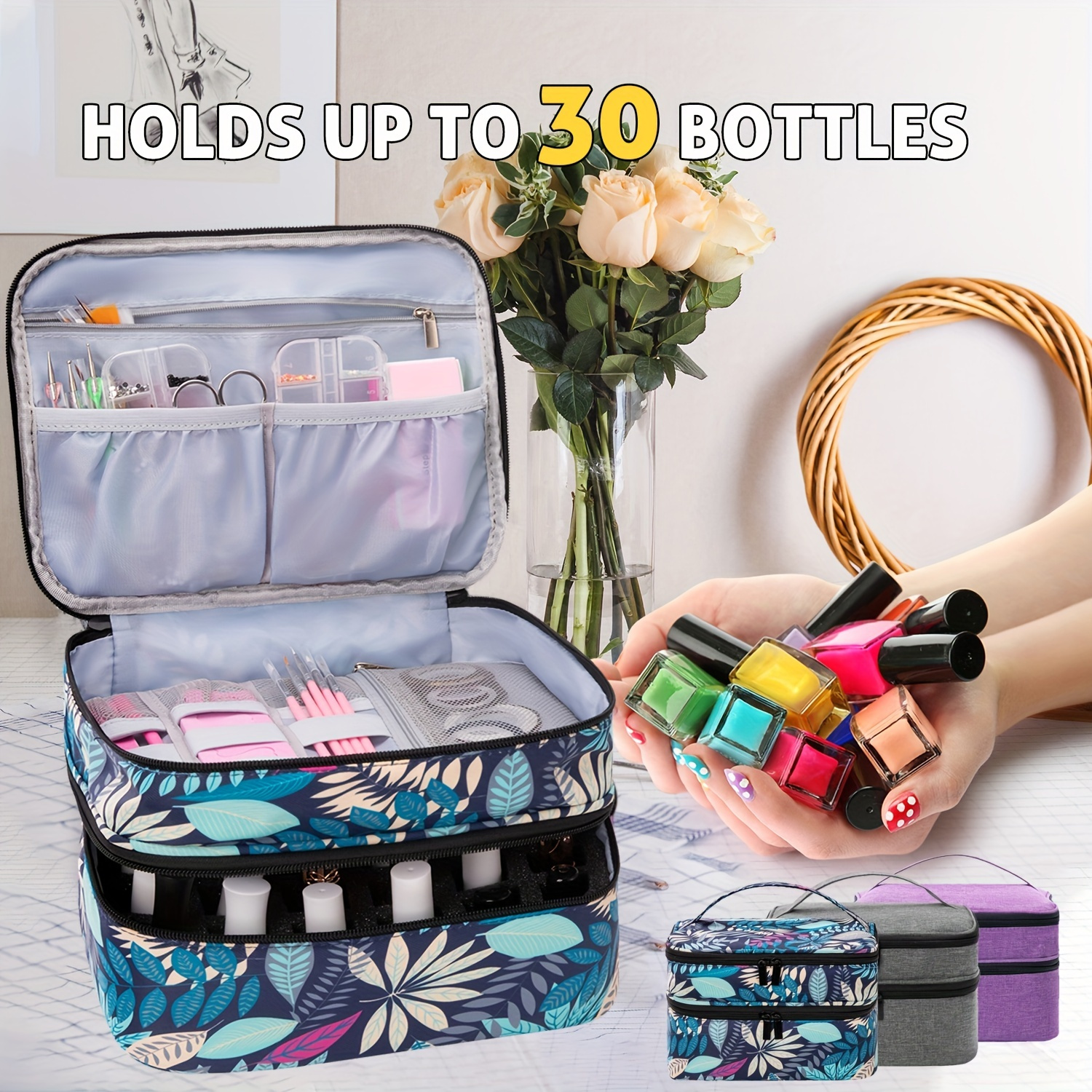Large Travel Makeup Bag Professional Cosmetic Case, Striped Pattern Top  Handle Bag, Makeup Bag - Temu