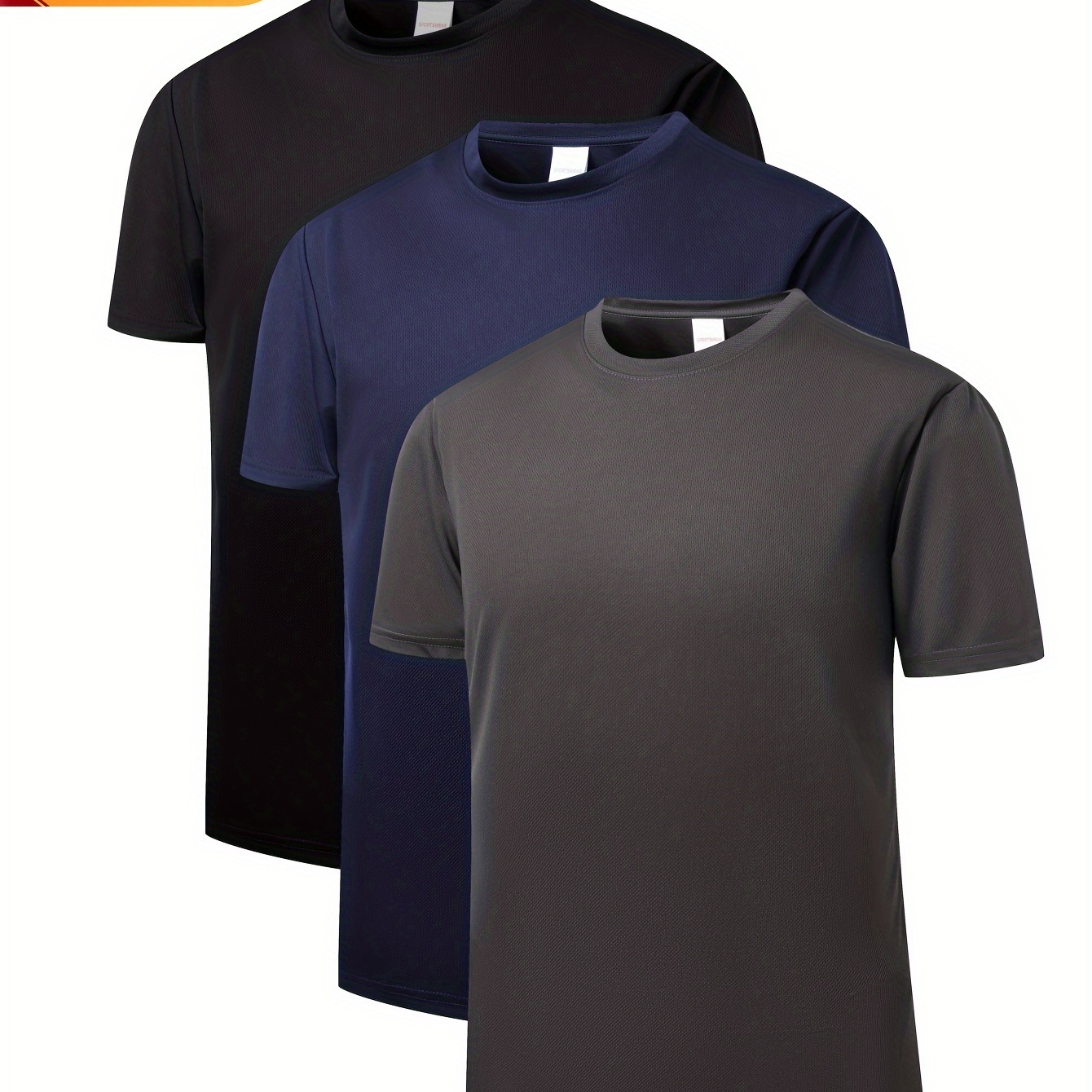 

3pcs Mens Mesh T-shirts, Quick Drying And Breathable. For Sports Casual Wear, Outdoor, Gym