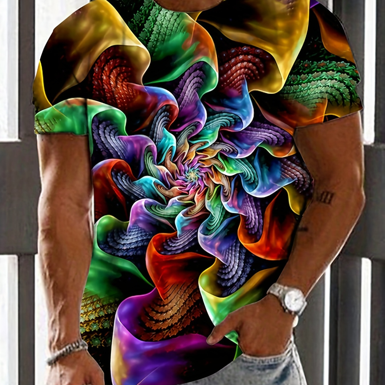 

Trendy 3d Digital Gradient Geometric Pattern Print Men's Graphic T-shirts, Causal Comfy Tees, Short Sleeve Pullover Tops, Men's Summer Outdoor Clothing