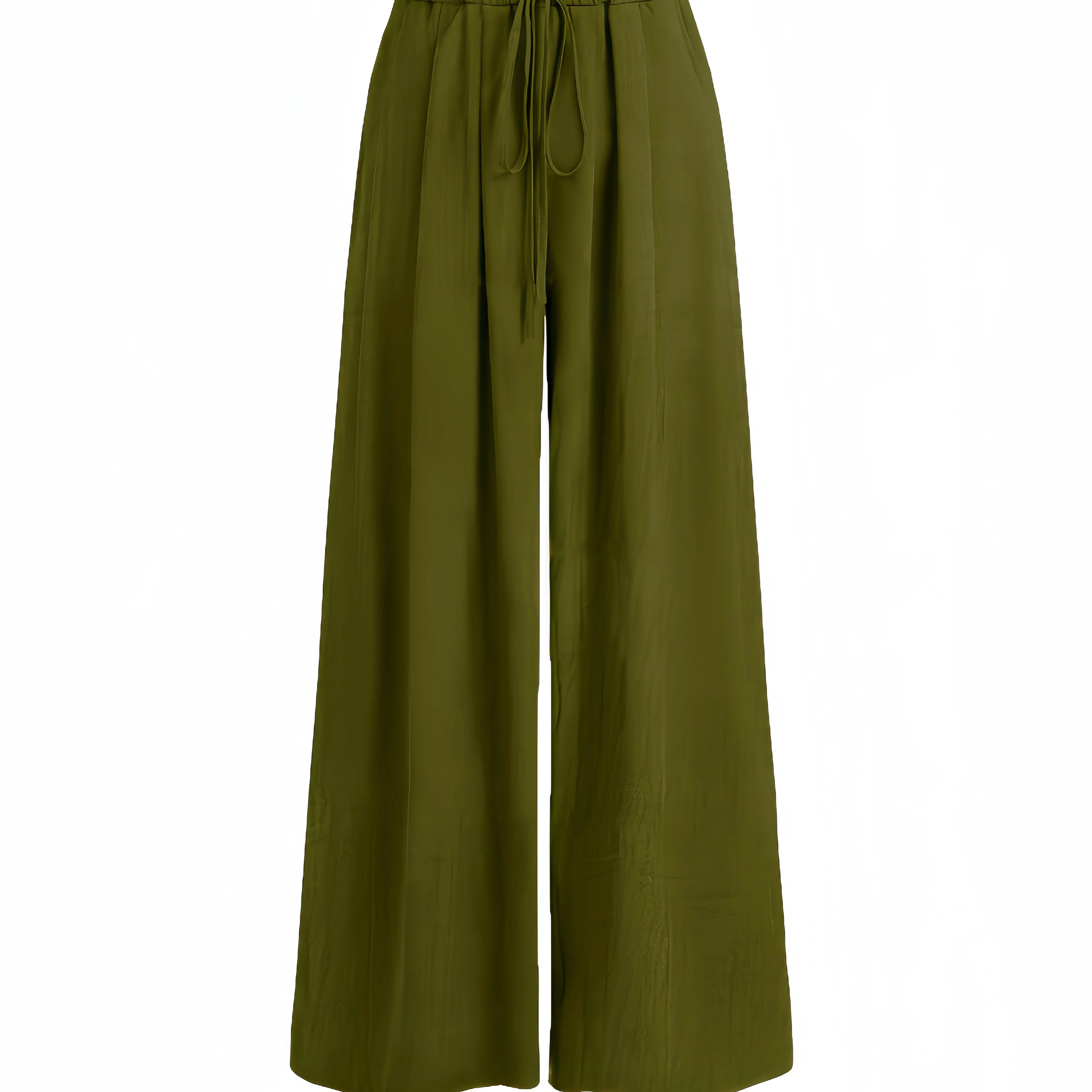 

Solid Drawstring Wide Leg Pants, Casual Pants For Spring & Fall, Women's Clothing