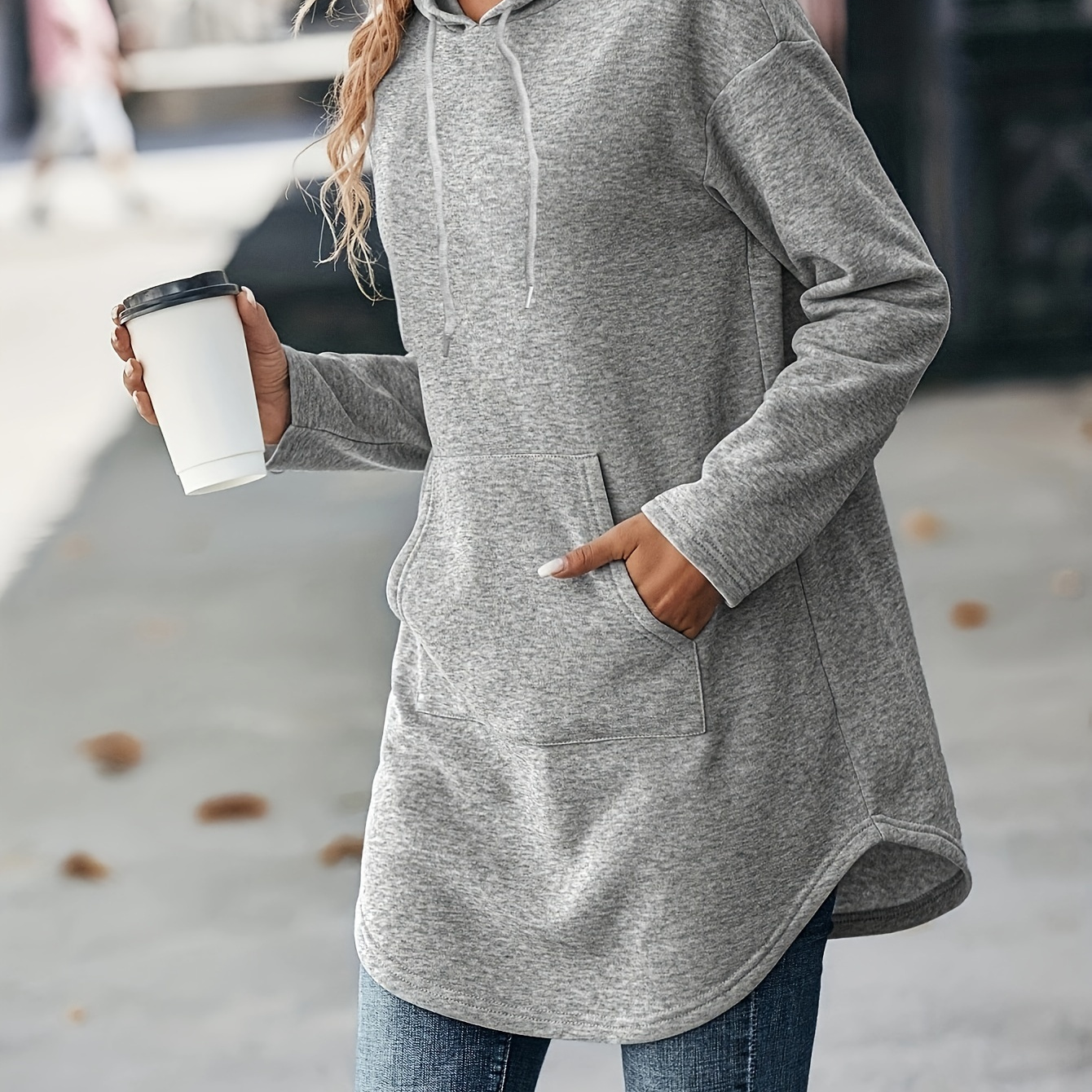 

1pc Women's Casual Polyester Hoodie With Pocket - Solid Color Knit Fabric Hooded Collar, Fall/ Sweatshirt