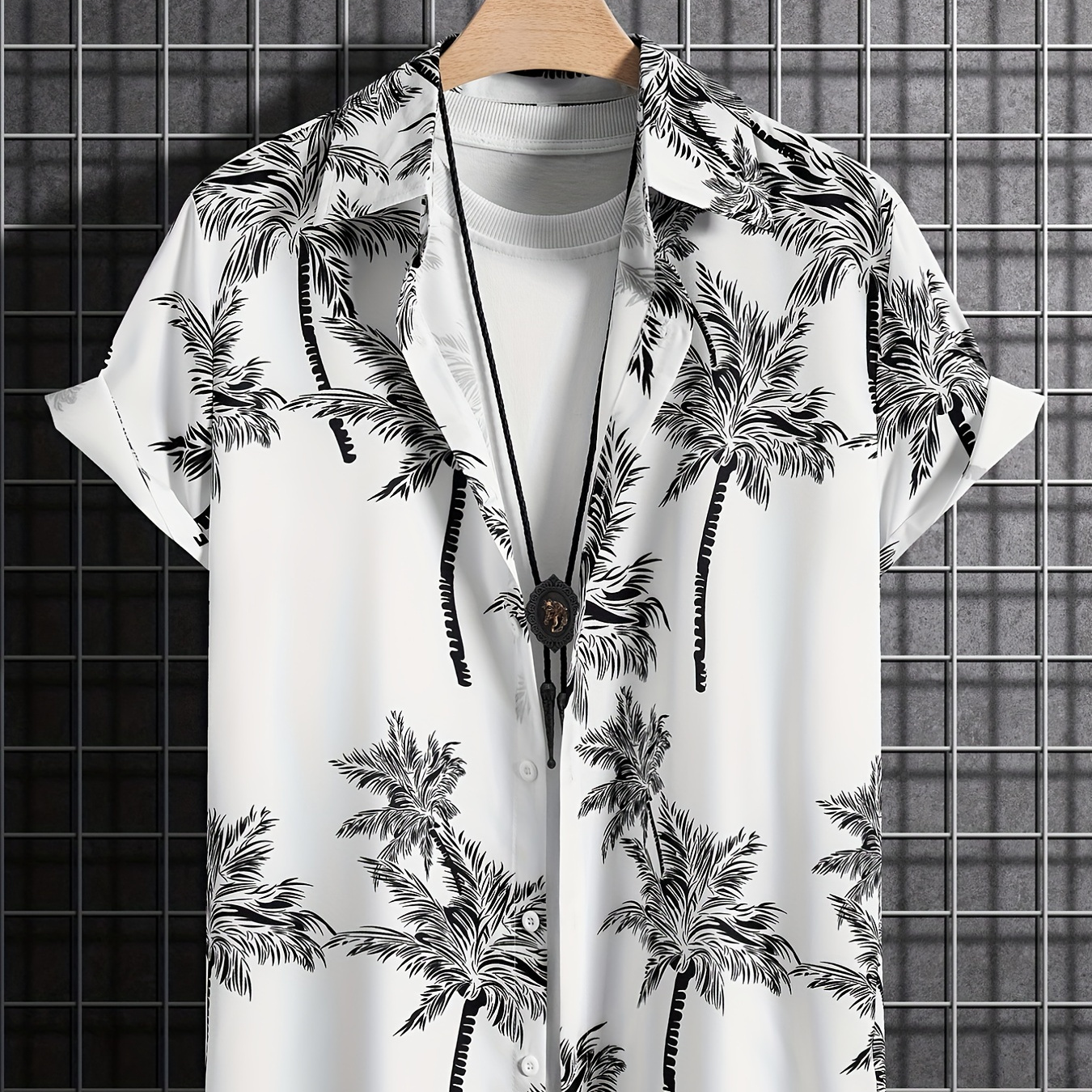 

Palm Tree Pattern Casual Short Sleeve Shirt, Men's Hawaiian Shirt For Summer Vacation Resort